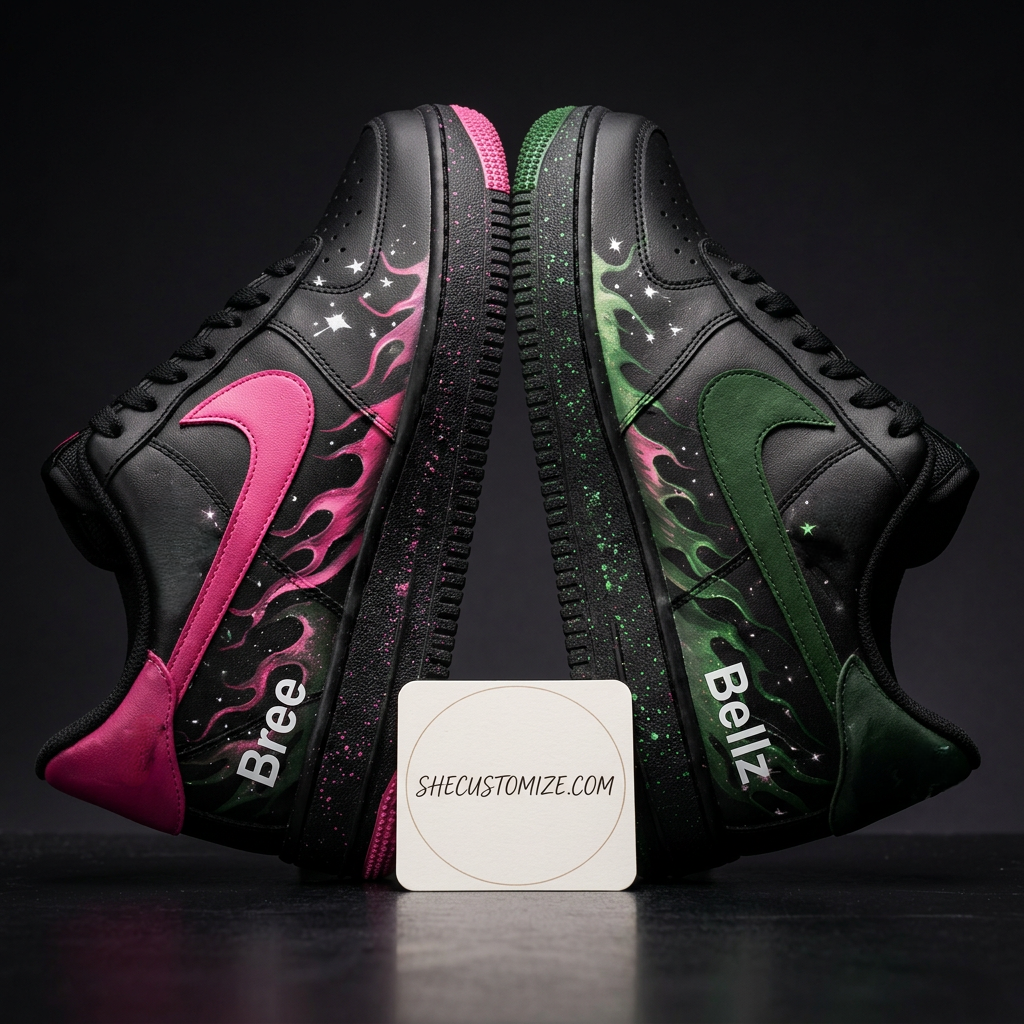 Pink Green Flame Custom Air Force 1-shecustomize