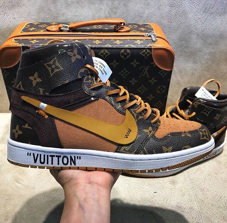 Custom Jordans Brown Khaki LV Logo-shecustomize
