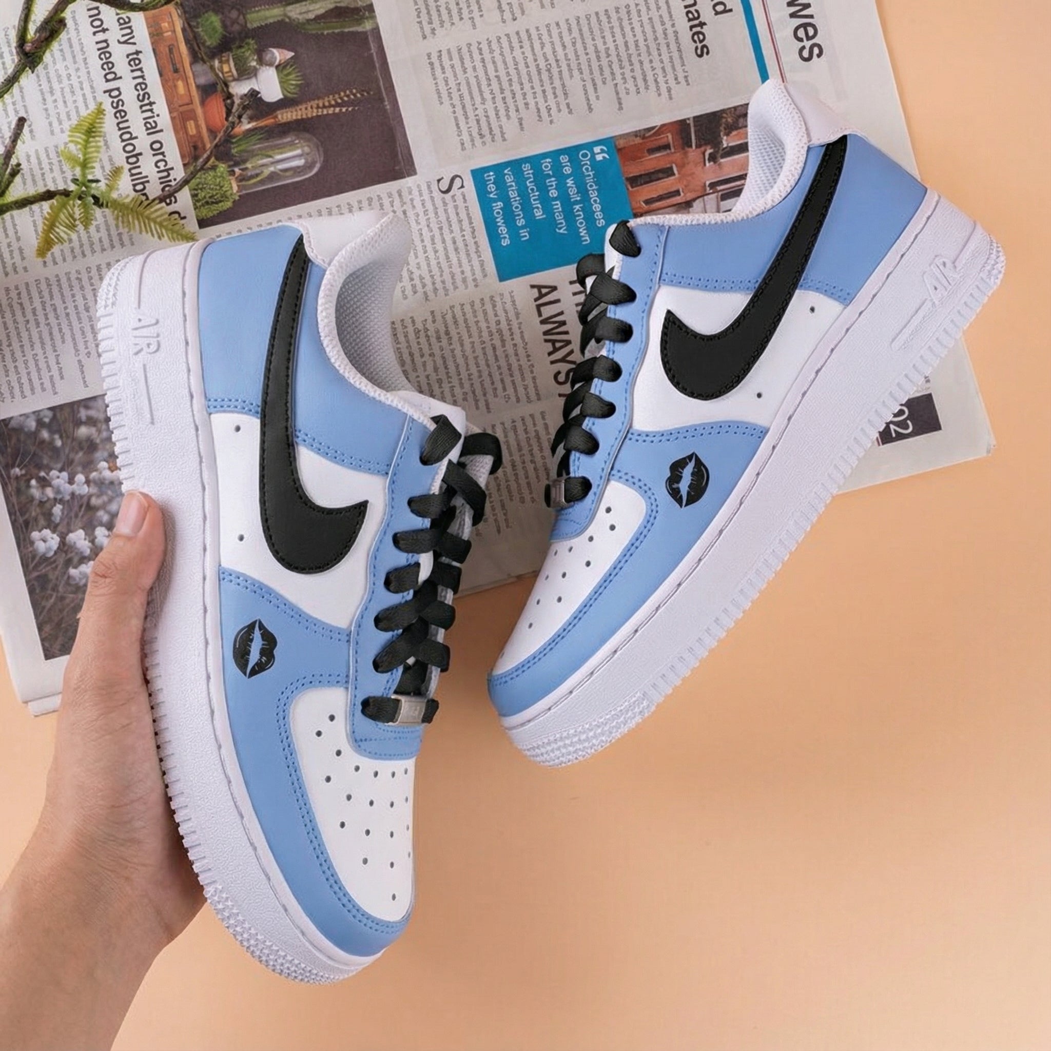 Baby Blue Black Lip Print Custom Air Force 1-shecustomize