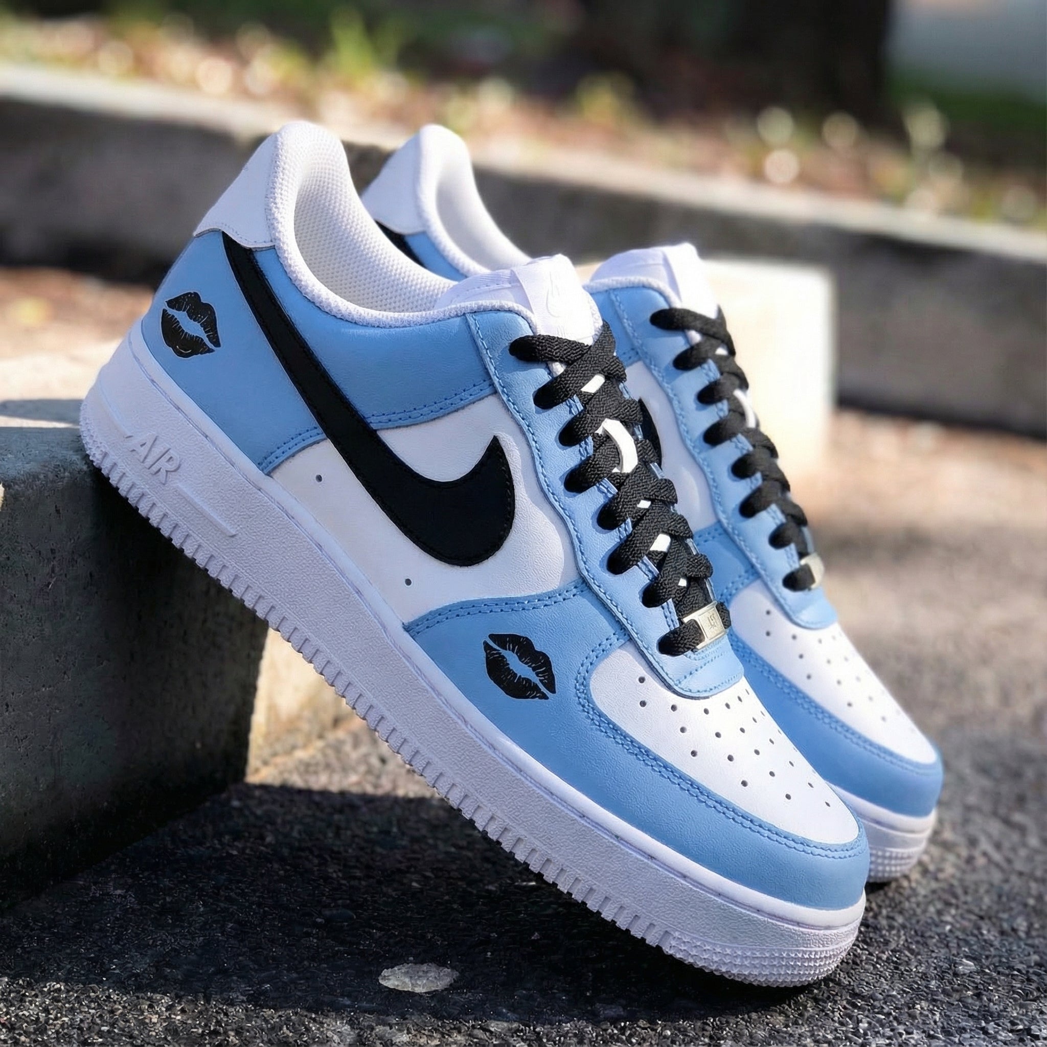 Baby Blue Black Lip Print Custom Air Force 1-shecustomize