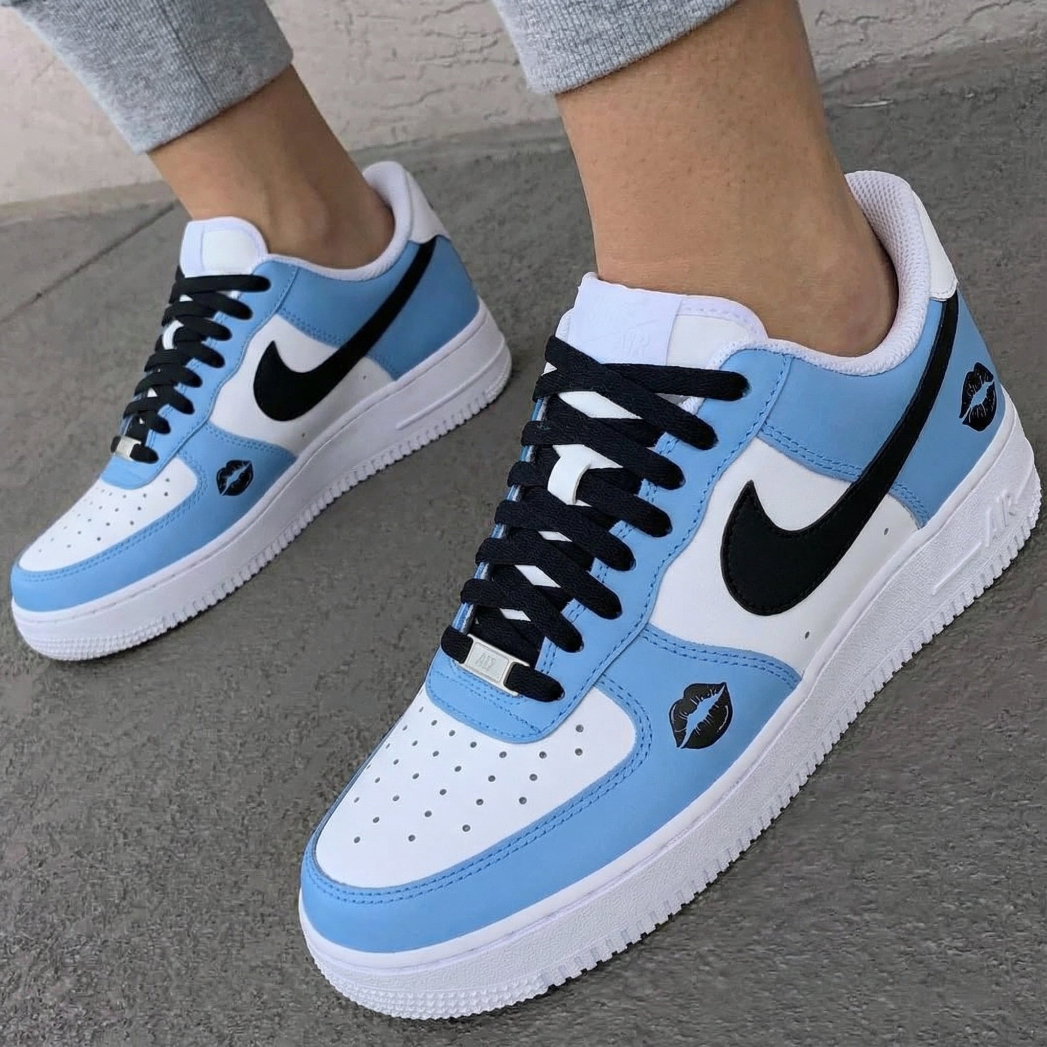 Baby Blue Black Lip Print Custom Air Force 1-shecustomize