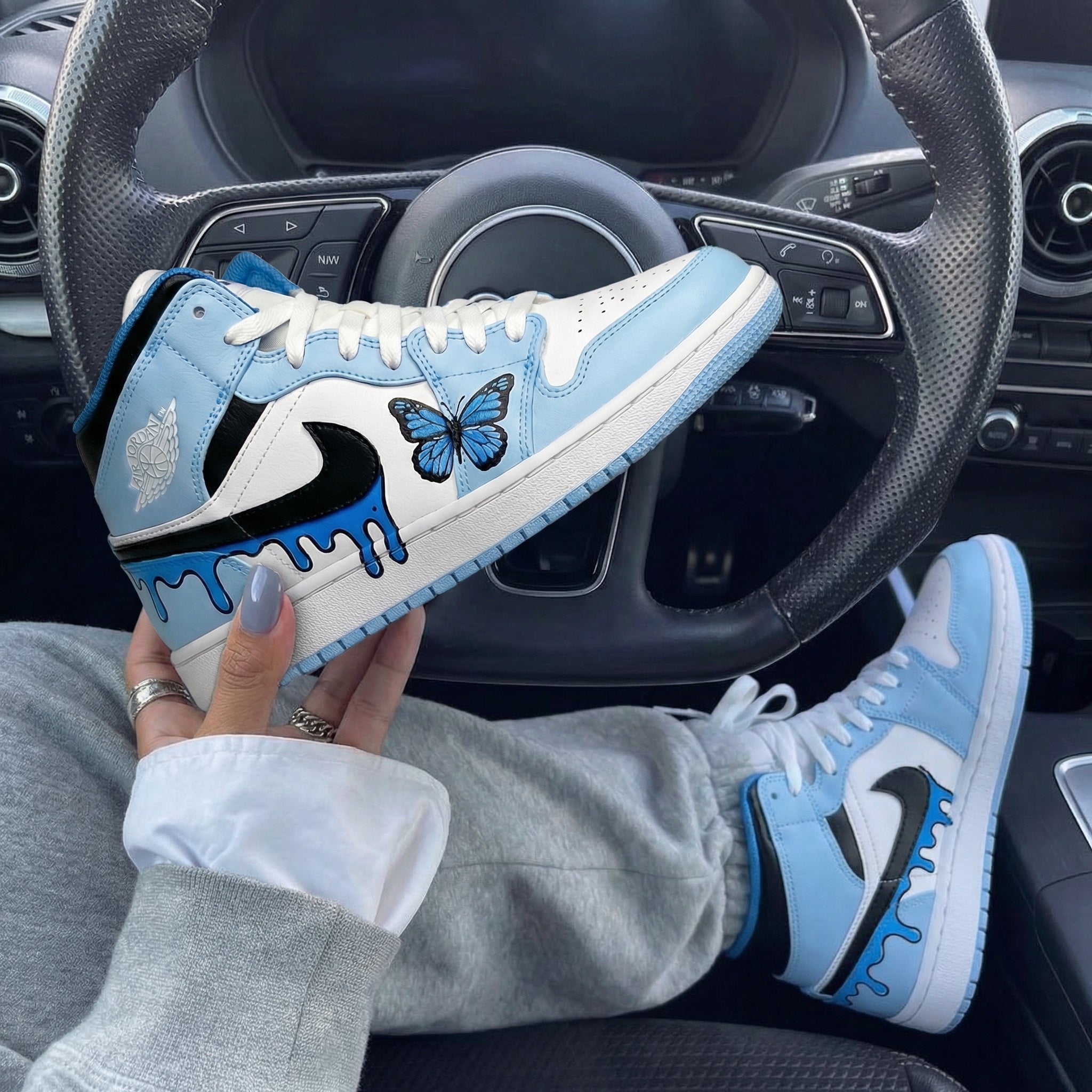 Baby Blue Butterfly Drip Custom Air Jordan 1-shecustomize
