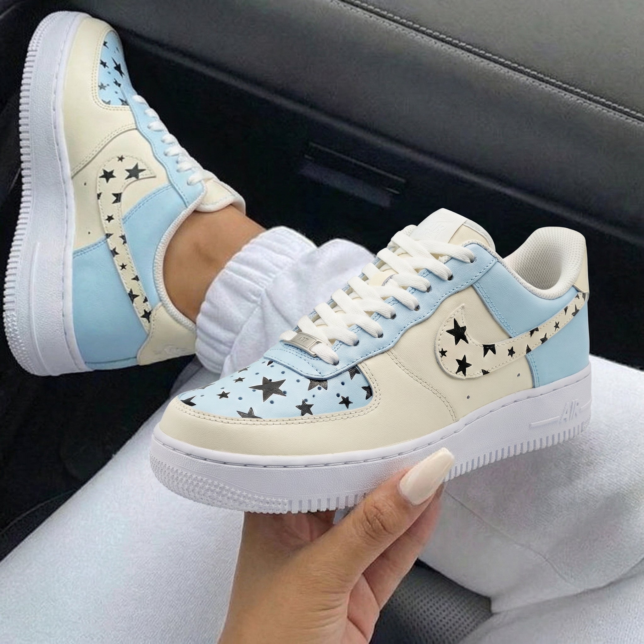 Baby Blue Cream Star Custom Air Force 1-shecustomize