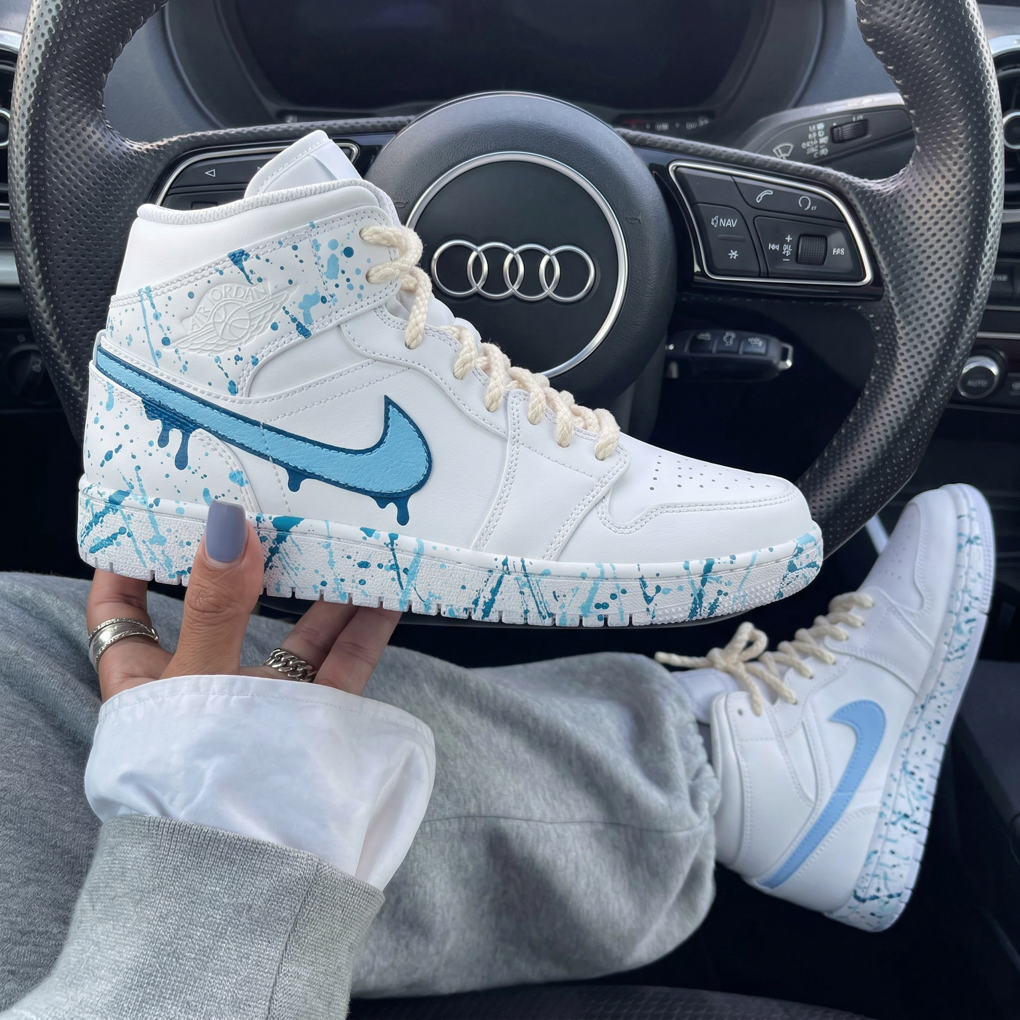 Baby Blue Deep Blue Splatter Drip Custom Air Jordan 1-shecustomize
