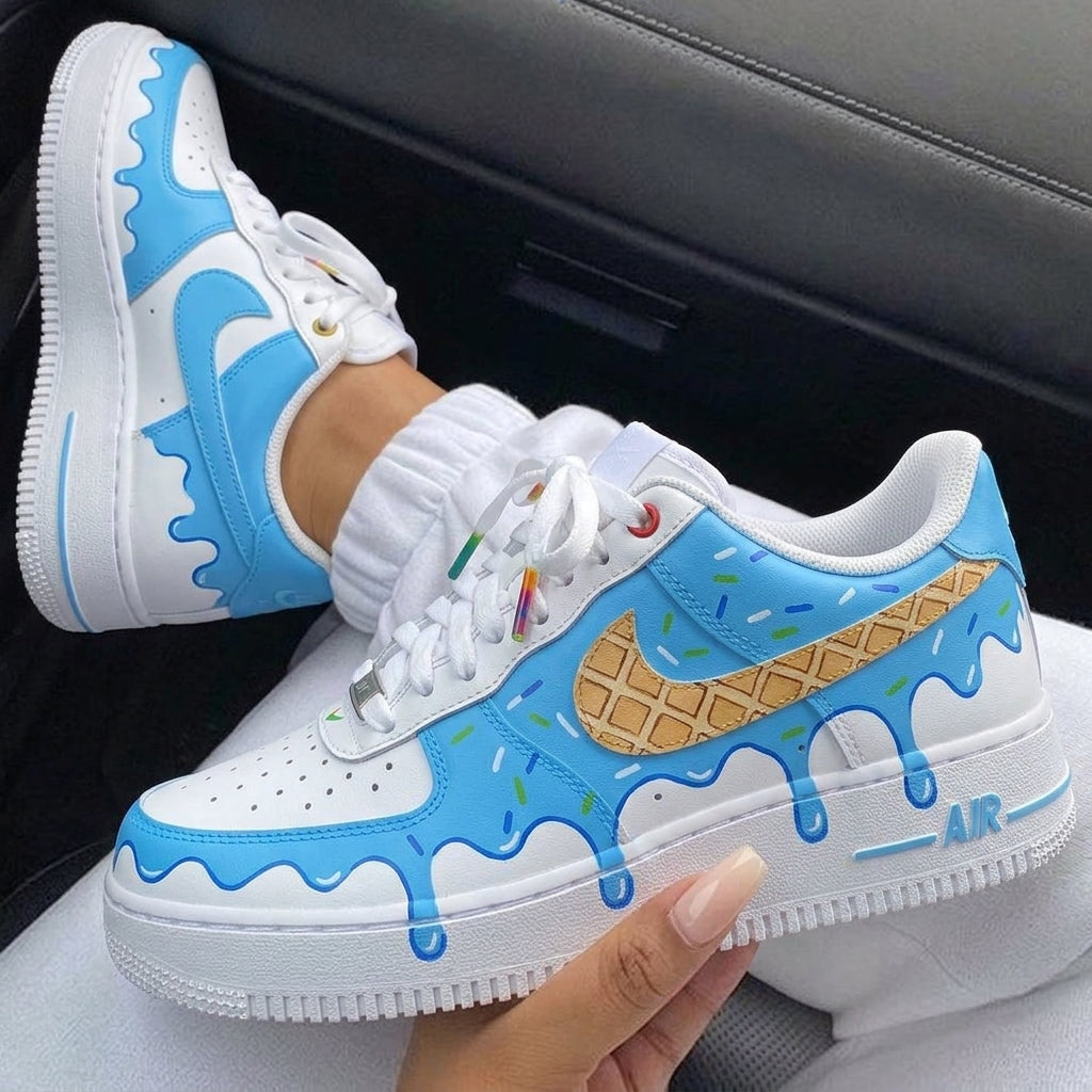 Baby Blue Dripping Ice Cream Waffle Swoosh Sprinkles Custom Air Force 1-shecustomize