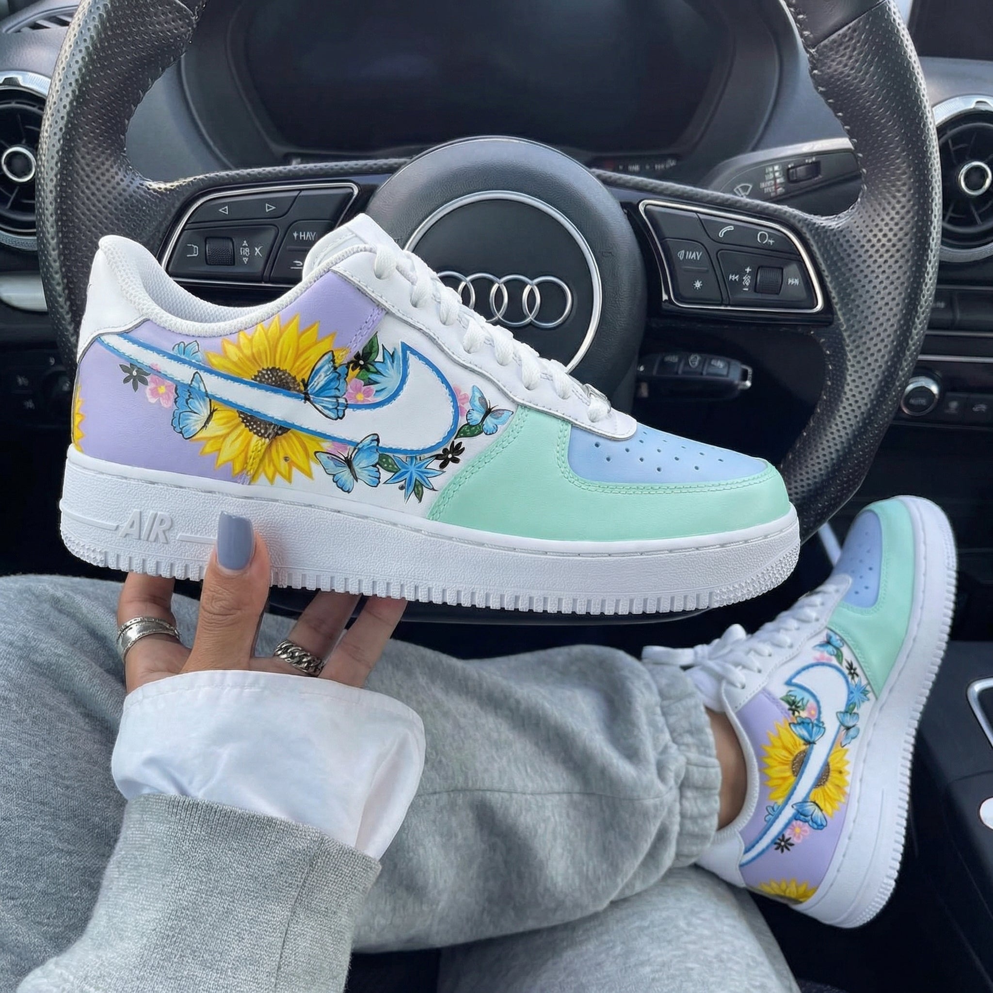 Baby Blue Mint Green Lavender Sunflower Blue Butterflies Custom Air Force 1-shecustomize