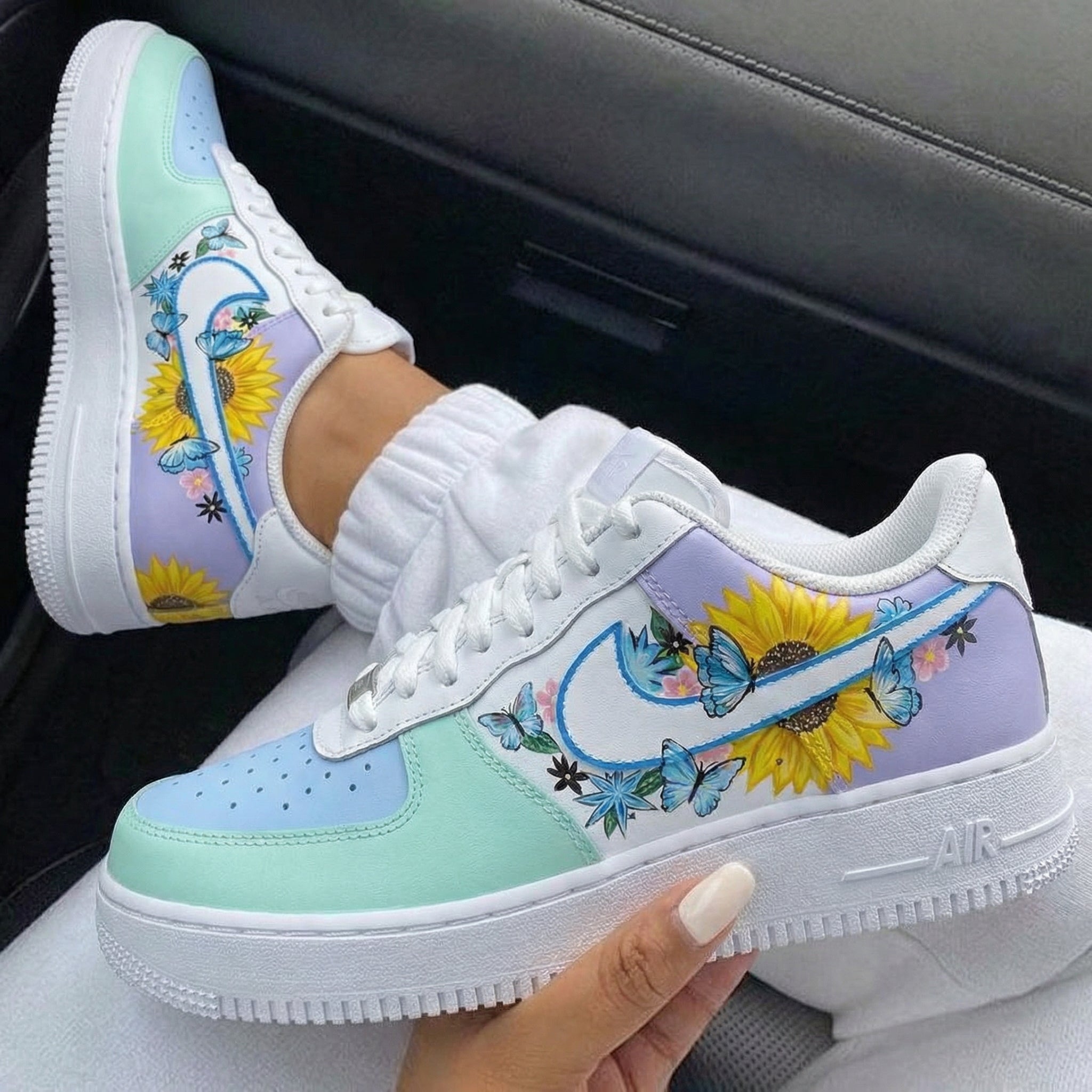 Baby Blue Mint Green Lavender Sunflower Blue Butterflies Custom Air Force 1-shecustomize
