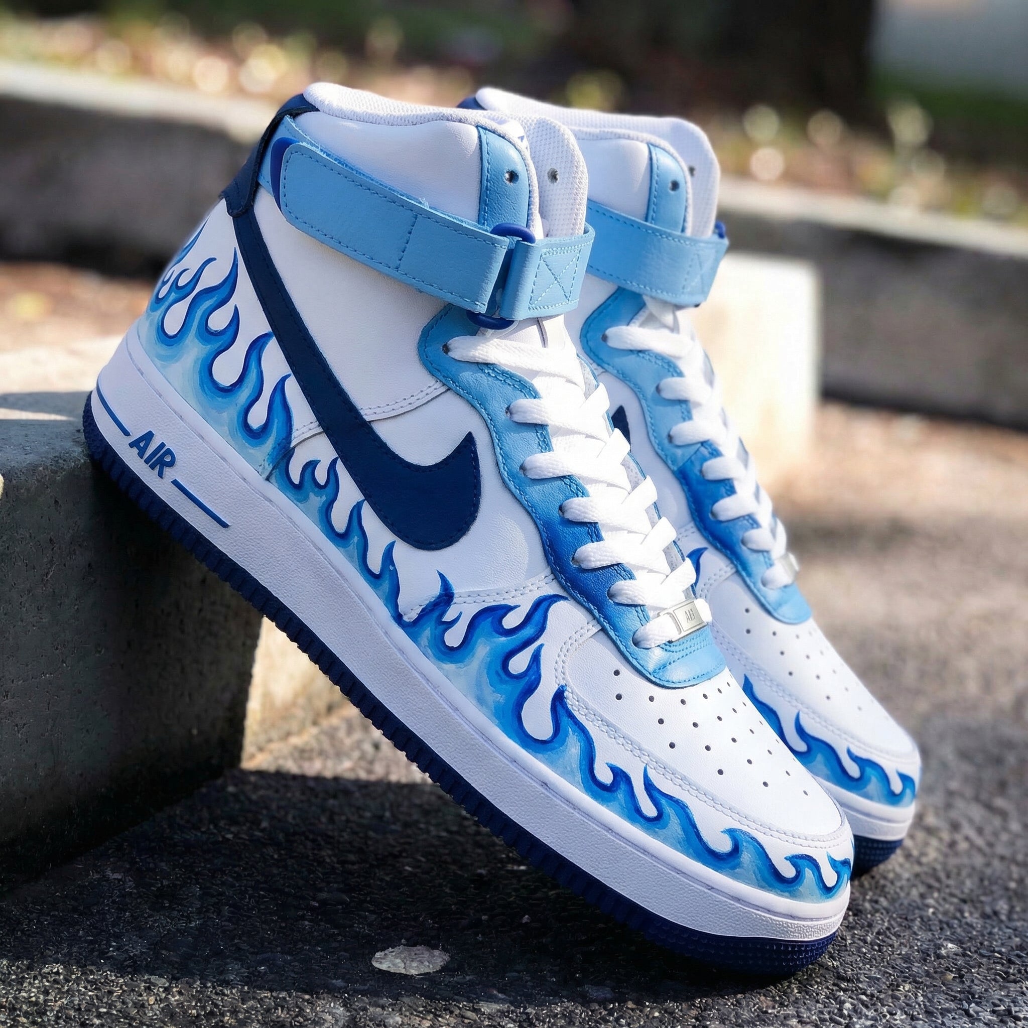 Baby Blue Navy Flame Custom Air Force 1-shecustomize