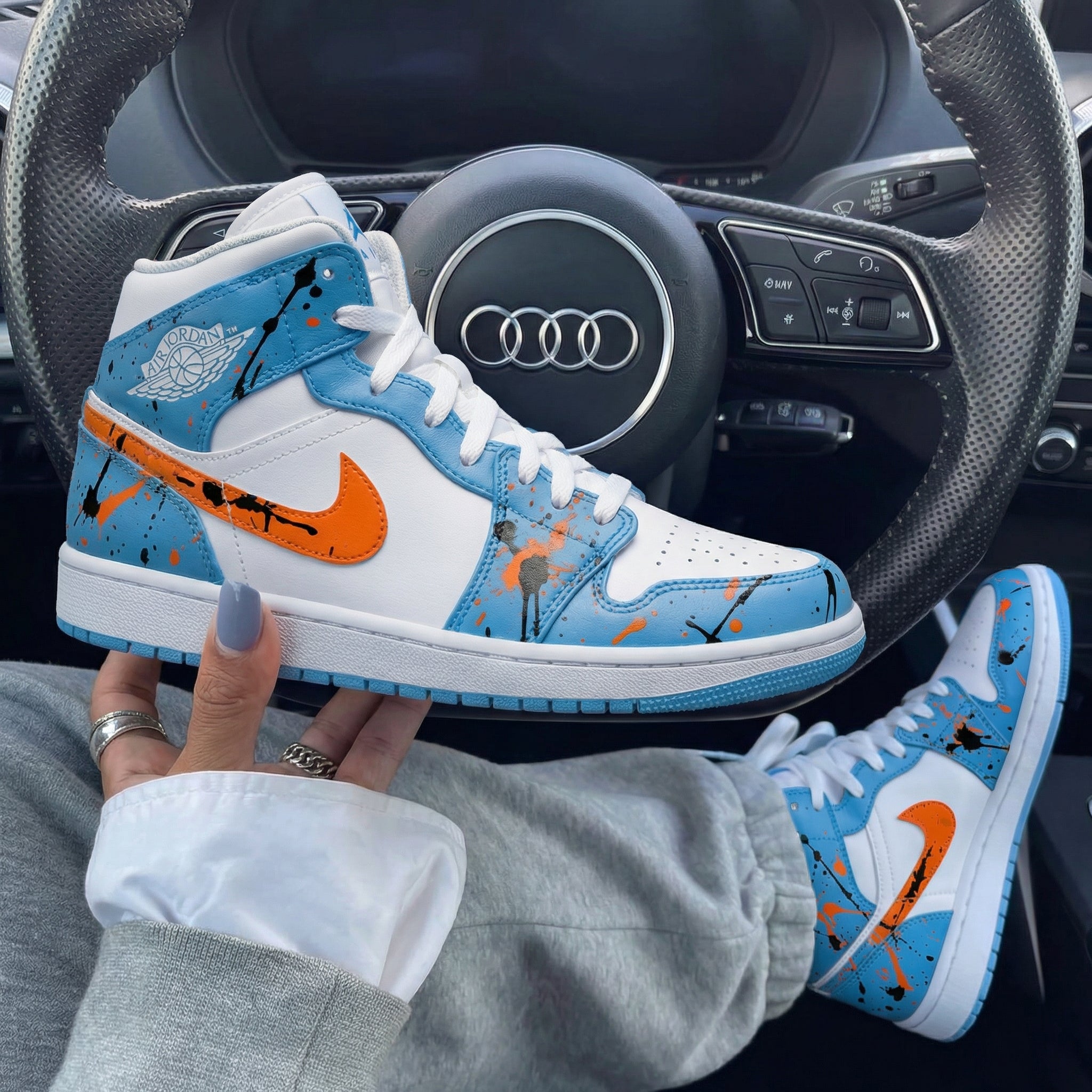 Baby Blue Orange Splatter Custom Air Jordan 1-shecustomize