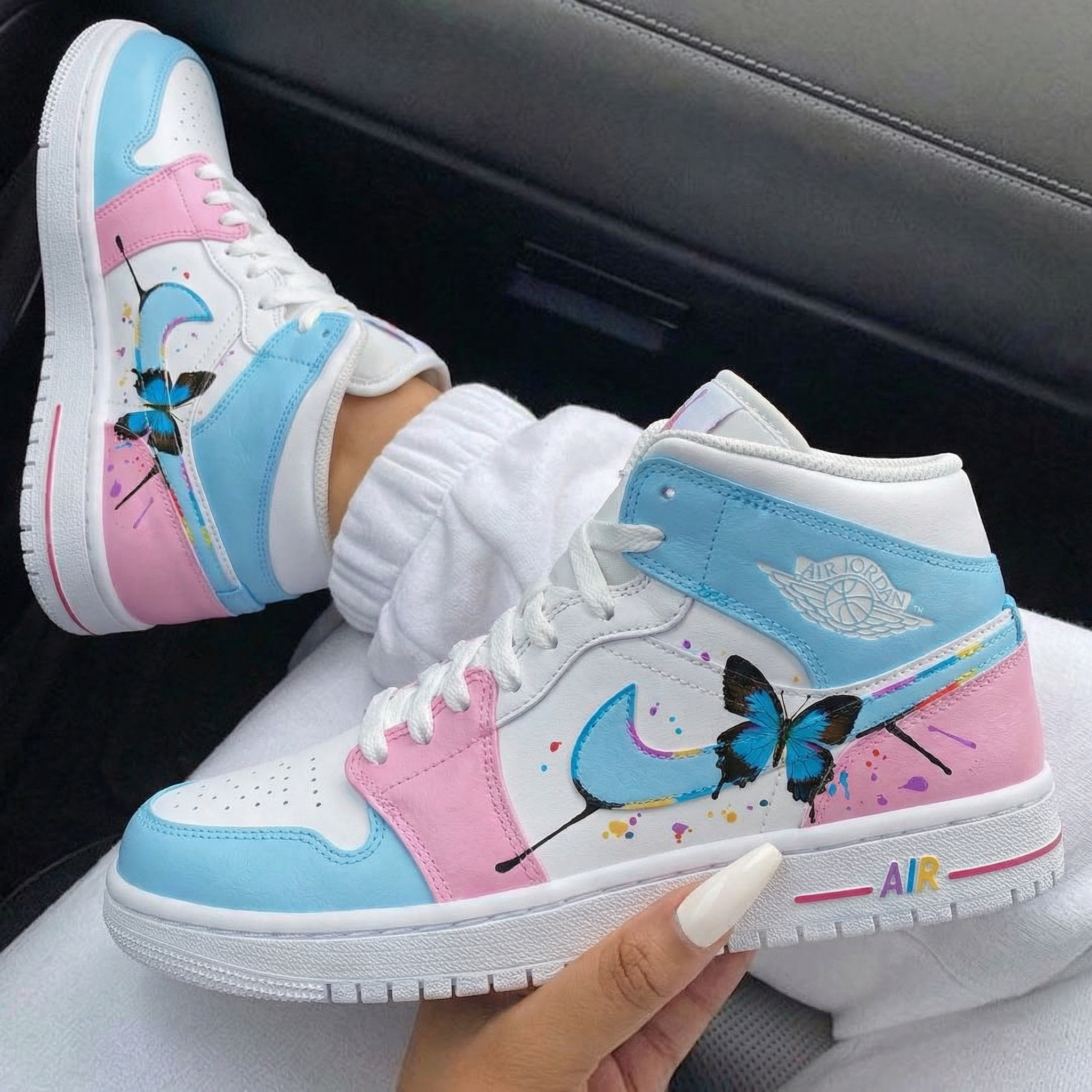 Baby Blue Pink Butterfly Custom Air Jordan 1-shecustomize