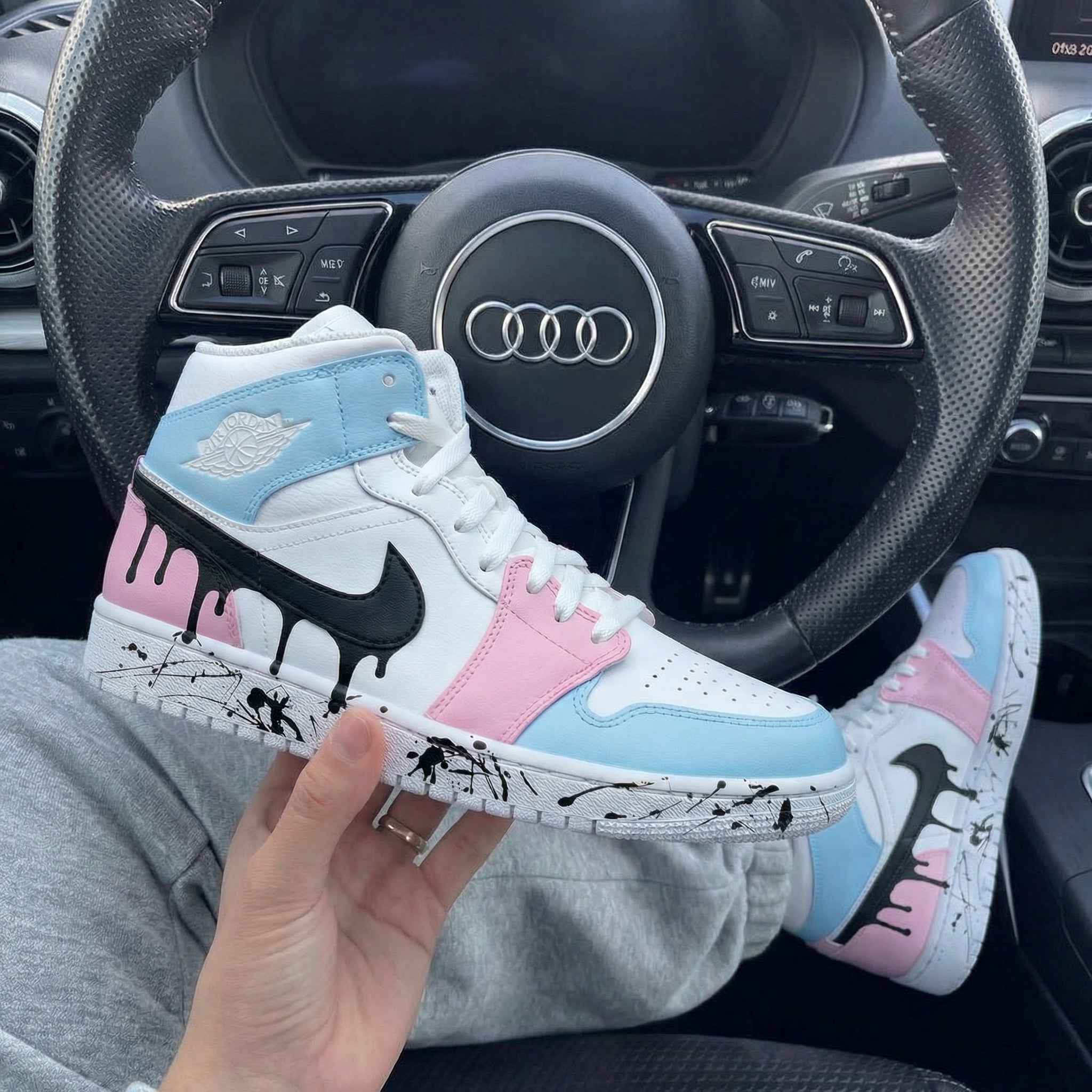 Baby Blue Pink Drip Custom Air Jordan 1-shecustomize