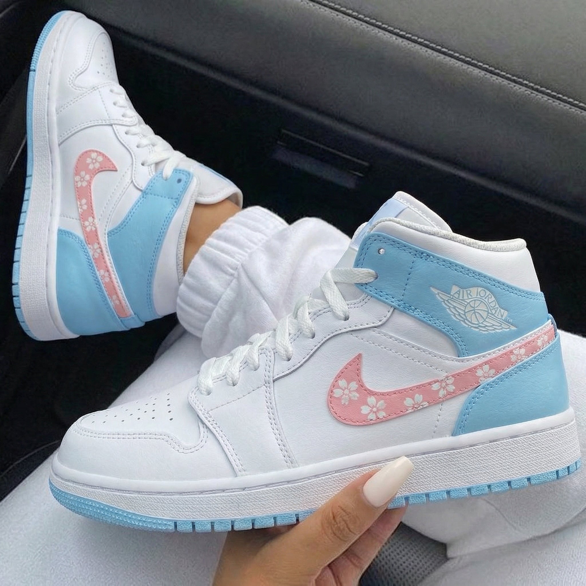 Baby Blue Pink Floral Custom Air Jordan 1-shecustomize