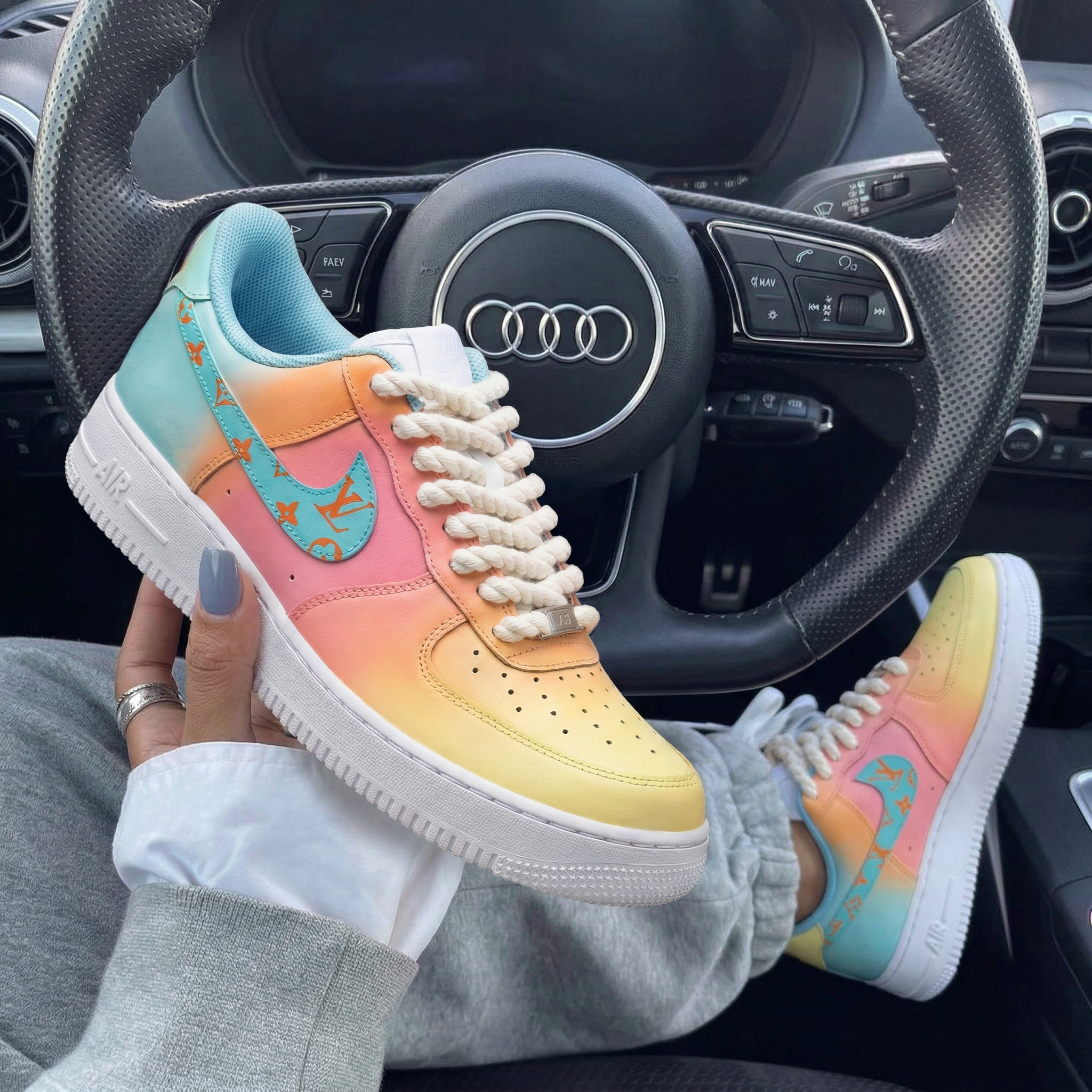 Baby Blue Pink Yellow Orange Gradient LV Custom Air Force 1-shecustomize