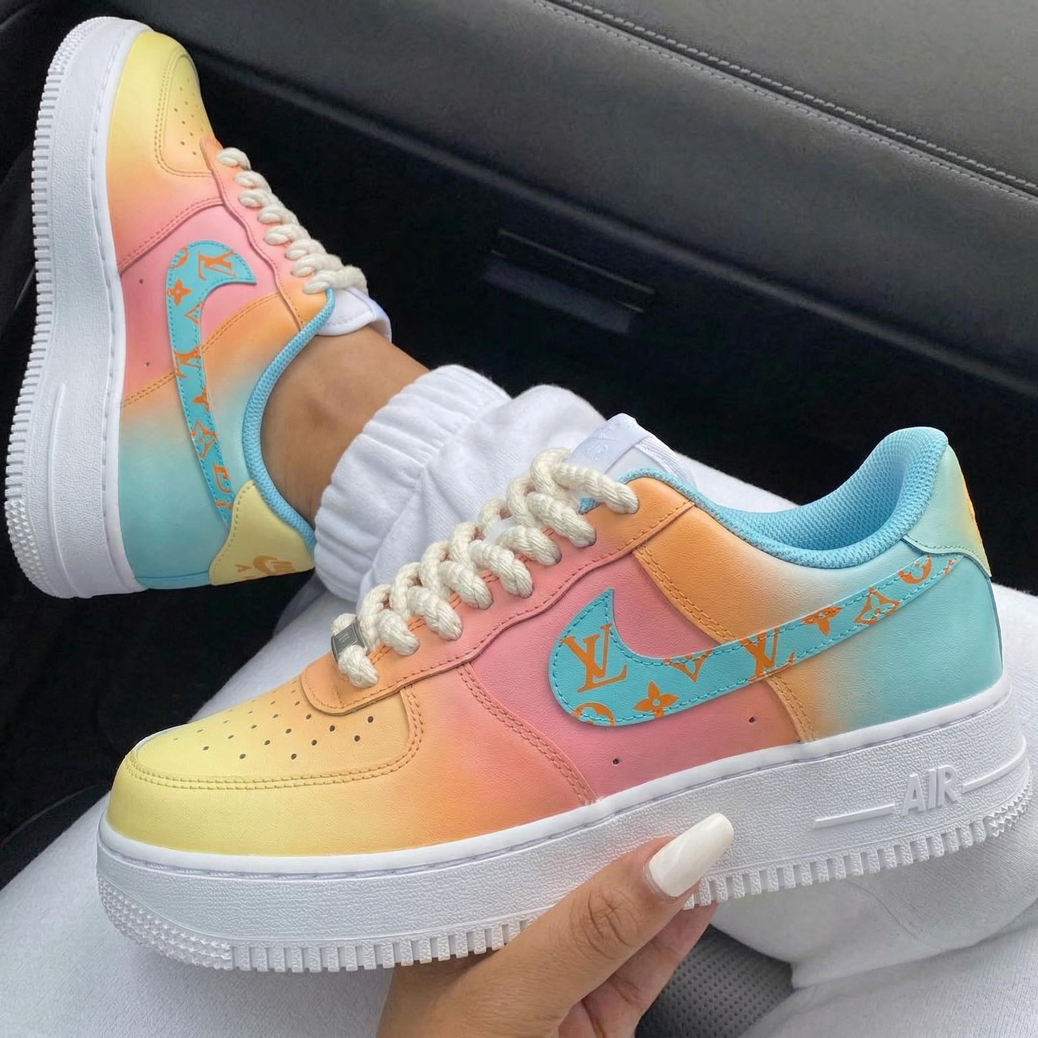 Baby Blue Pink Yellow Orange Gradient LV Custom Air Force 1-shecustomize