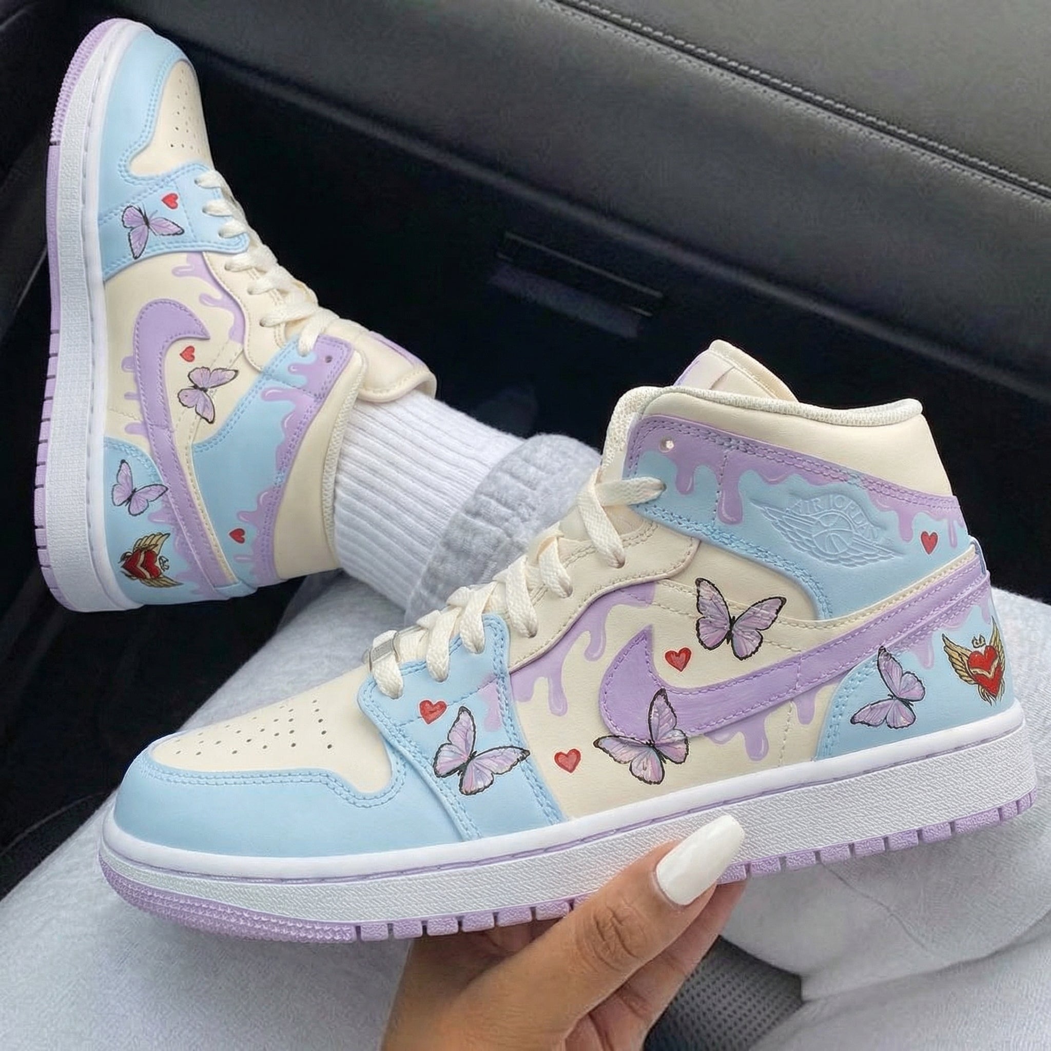 Baby Blue Purple Butterflies Custom Air Jordan 1-shecustomize