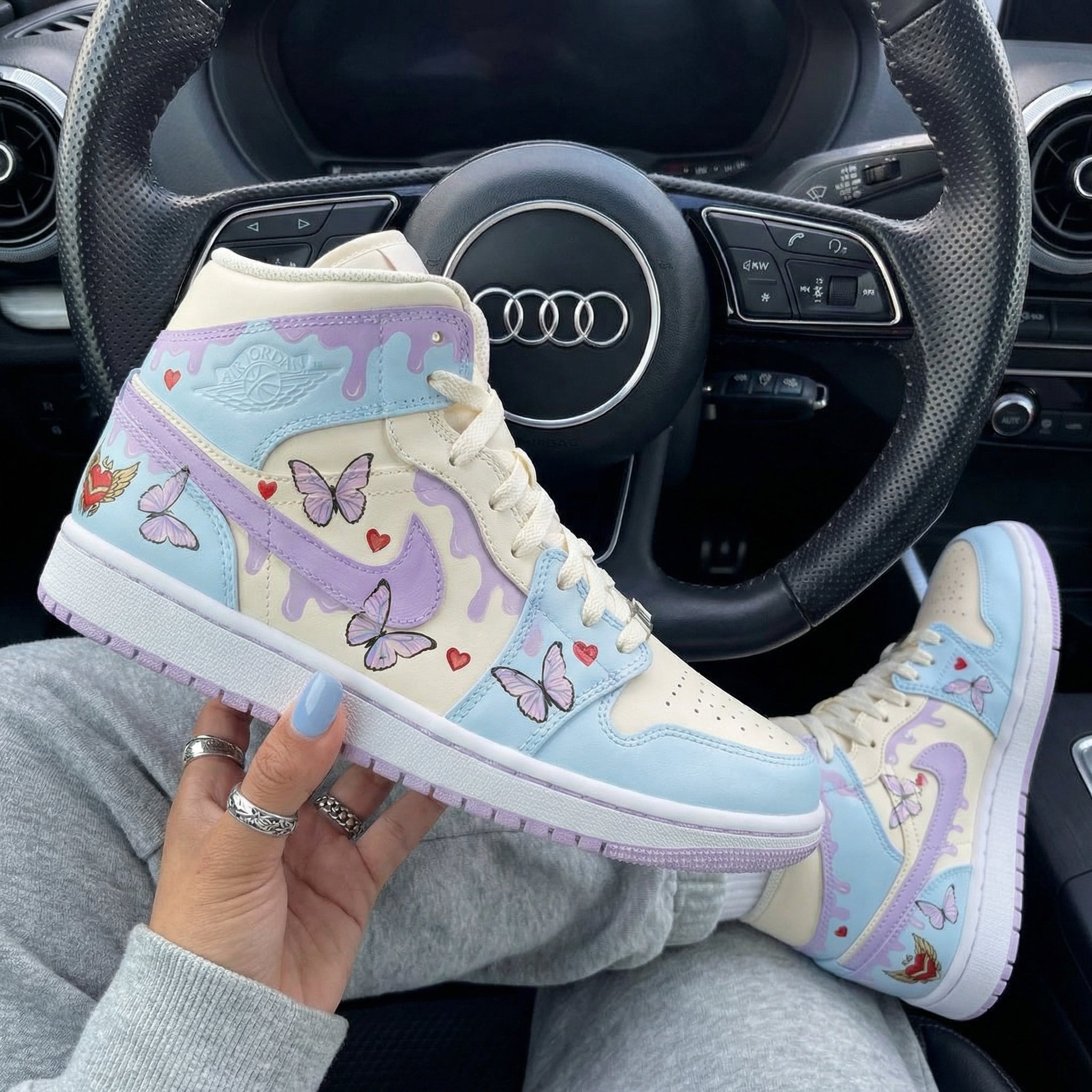 Baby Blue Purple Butterflies Custom Air Jordan 1-shecustomize