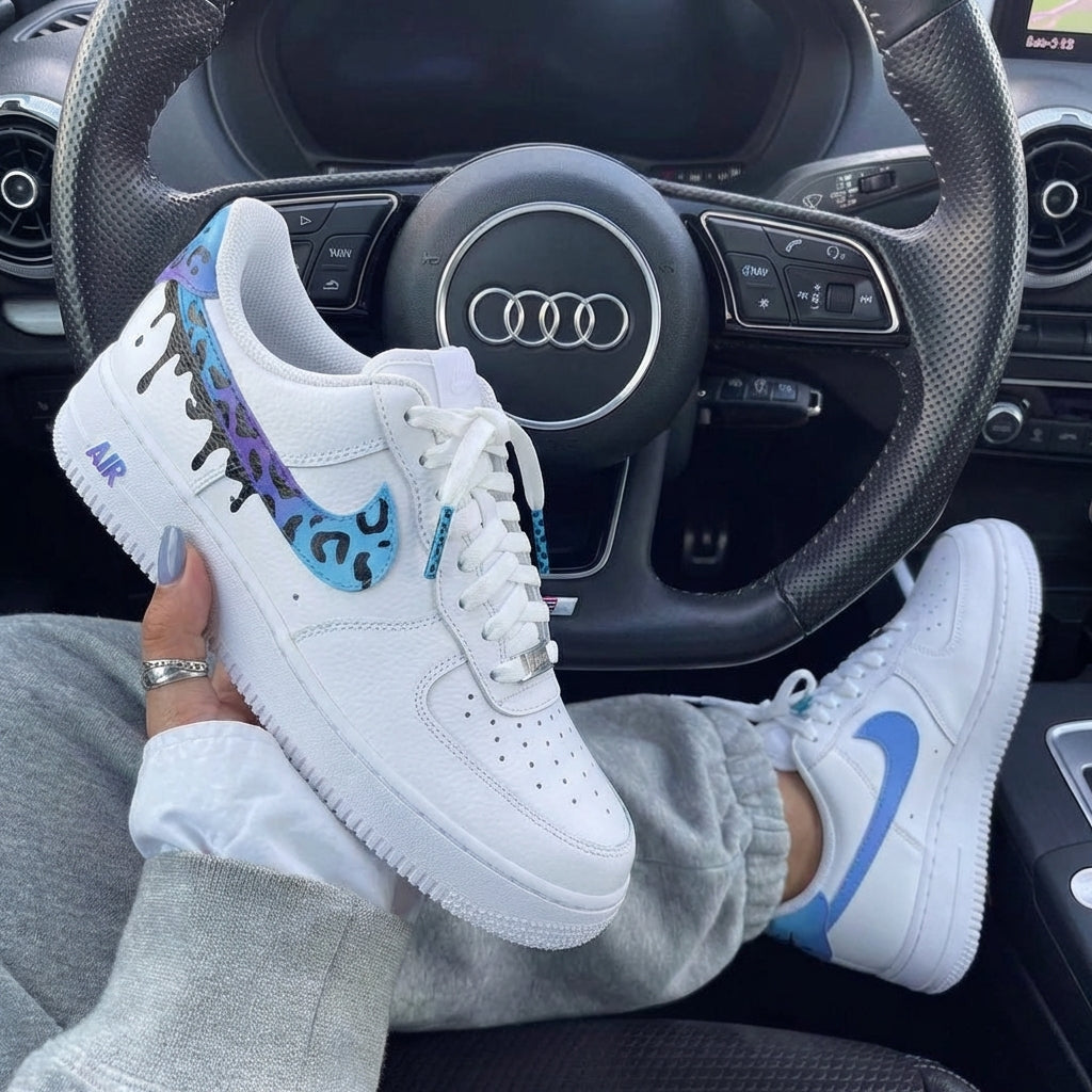 Baby Blue Purple Leopard Print Drip Custom Air Force 1-shecustomize