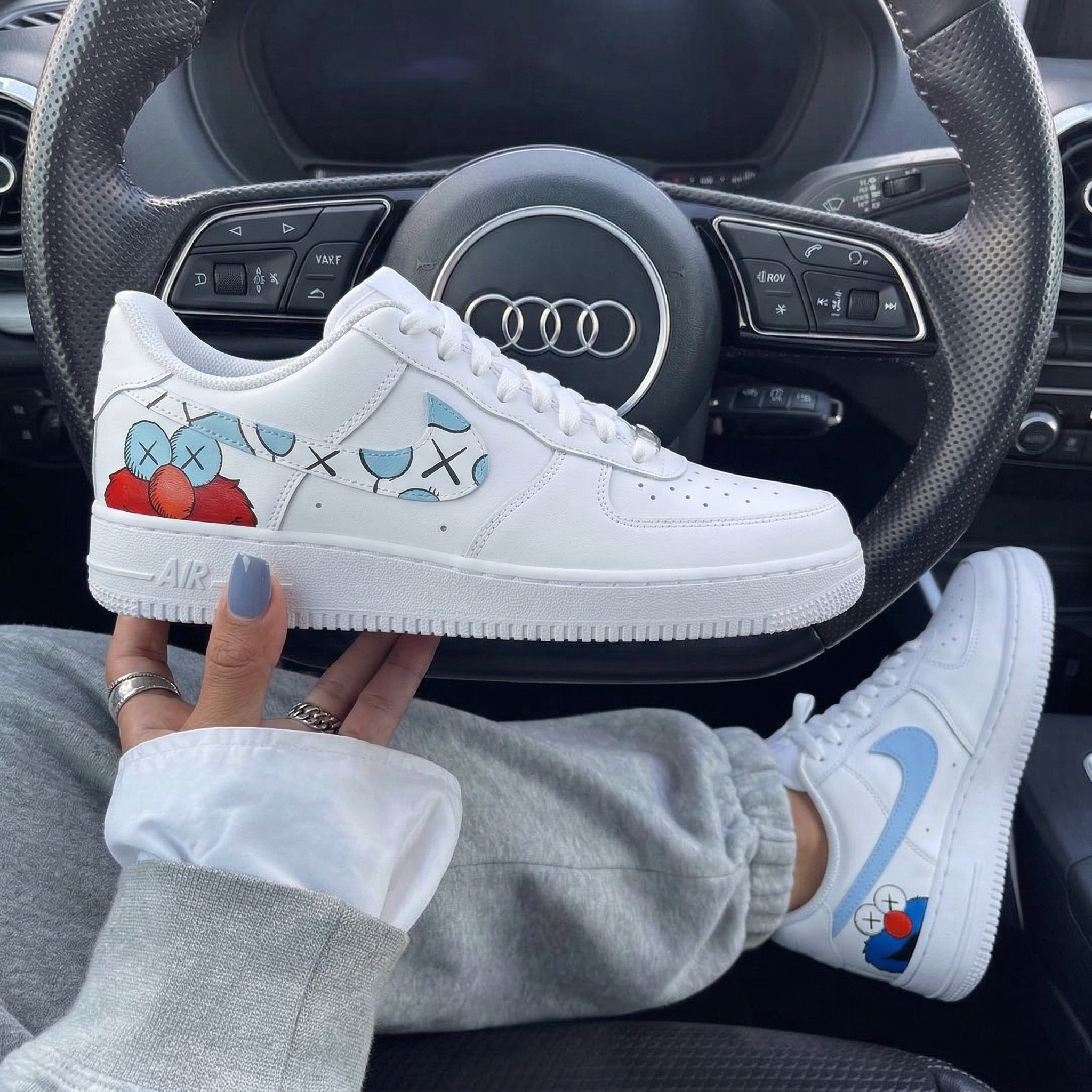 Baby Blue Red Kaws Custom Air Force 1-shecustomize