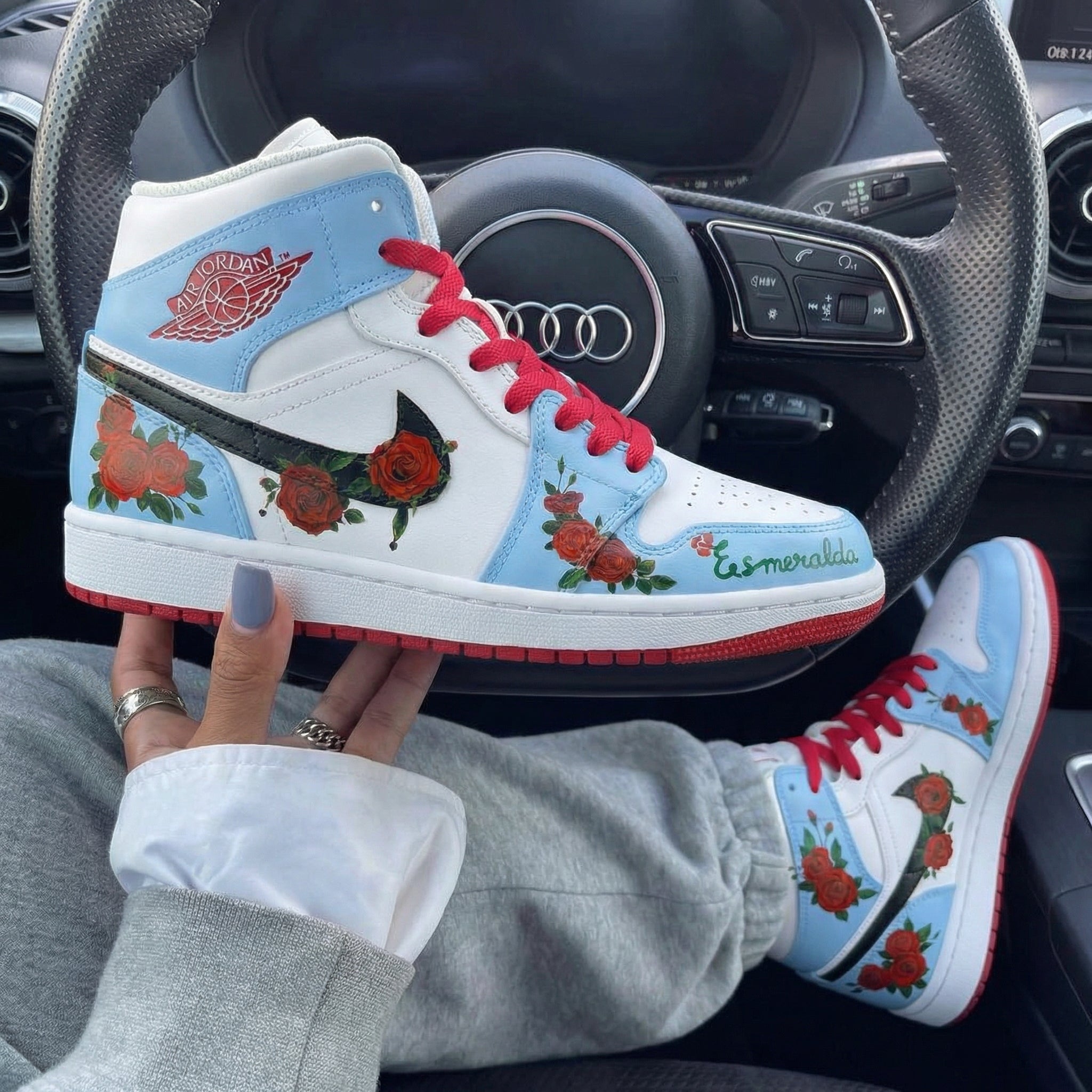 Baby Blue Rose Custom Air Jordan 1-shecustomize