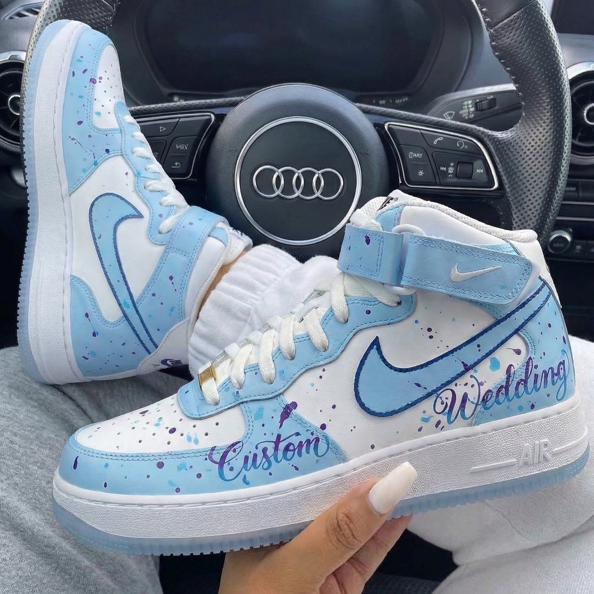 Baby Blue Splatter Wedding Custom Air Force 1-shecustomize