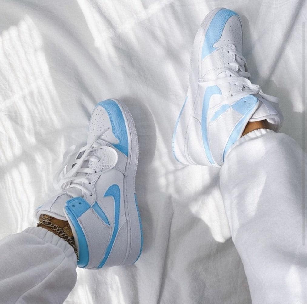 Baby Blue Swoosh White Custom Air Jordan 1-shecustomize