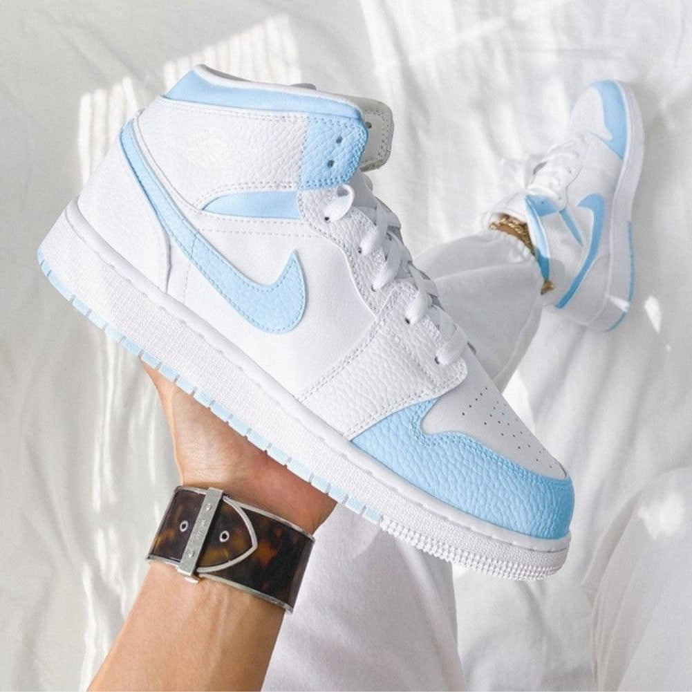 Baby Blue Swoosh White Custom Air Jordan 1-shecustomize