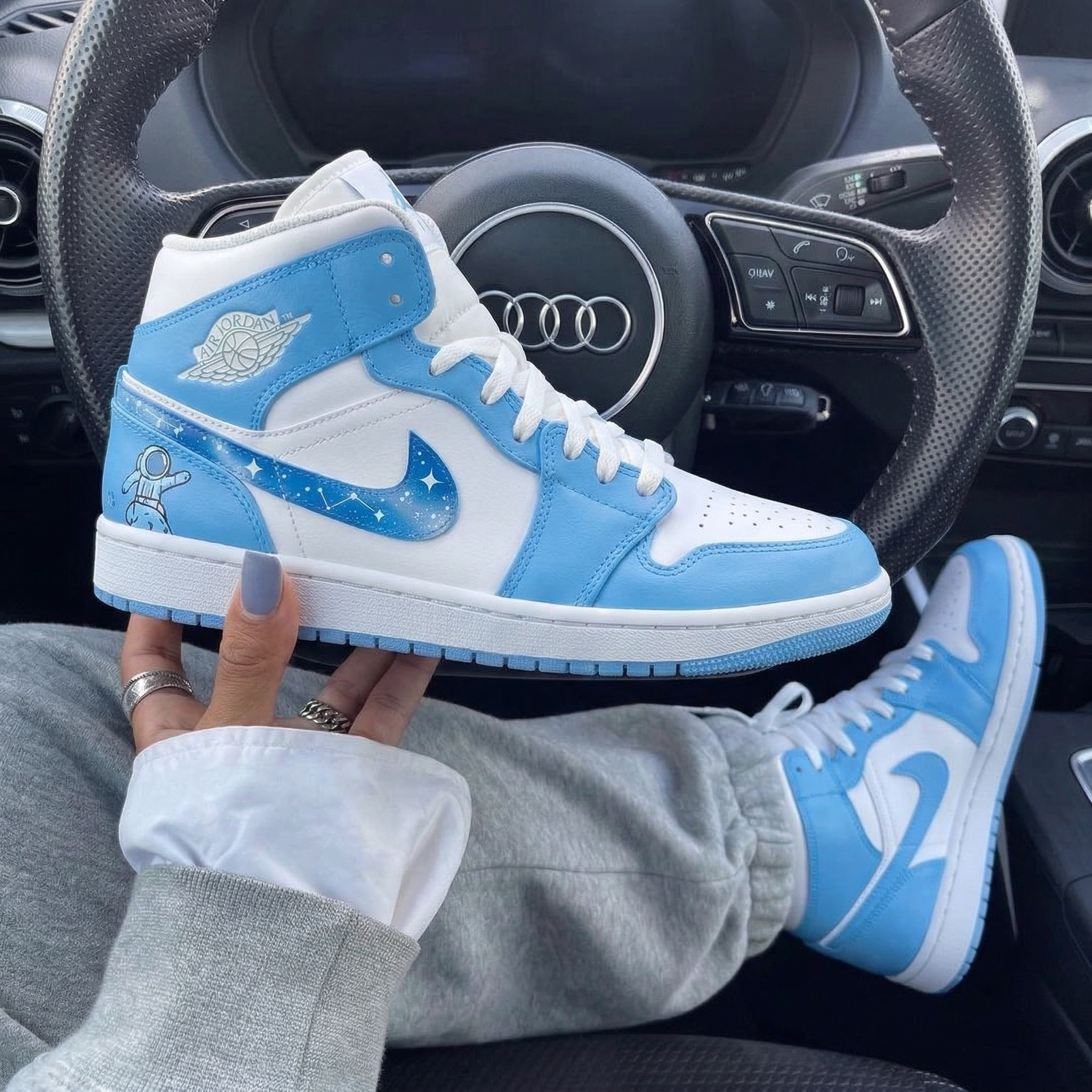 Baby Blue White Astronaut Starry Sky Custom Air Jordan 1-shecustomize