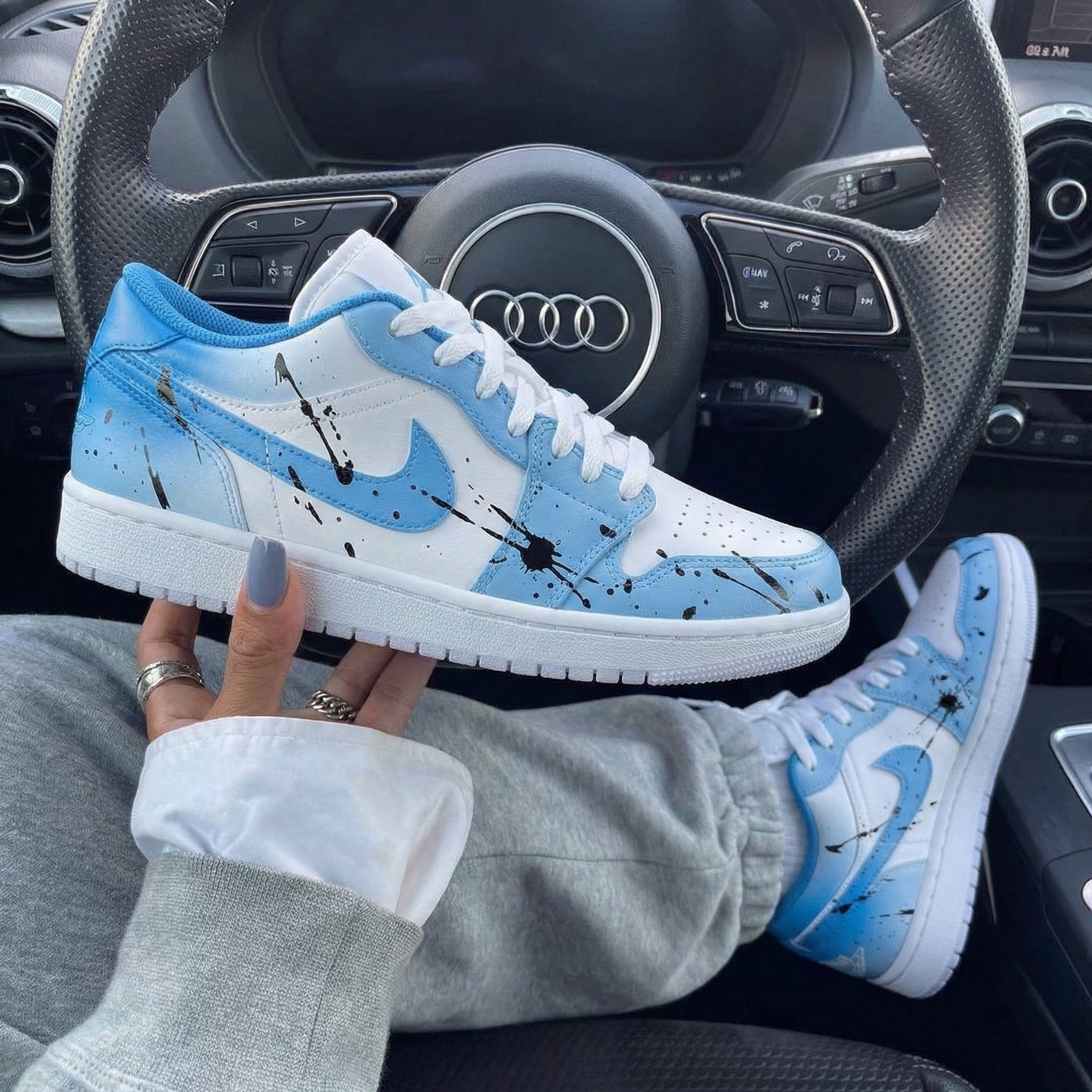 Baby Blue White Black Splatter Custom Air Jordan 1-shecustomize