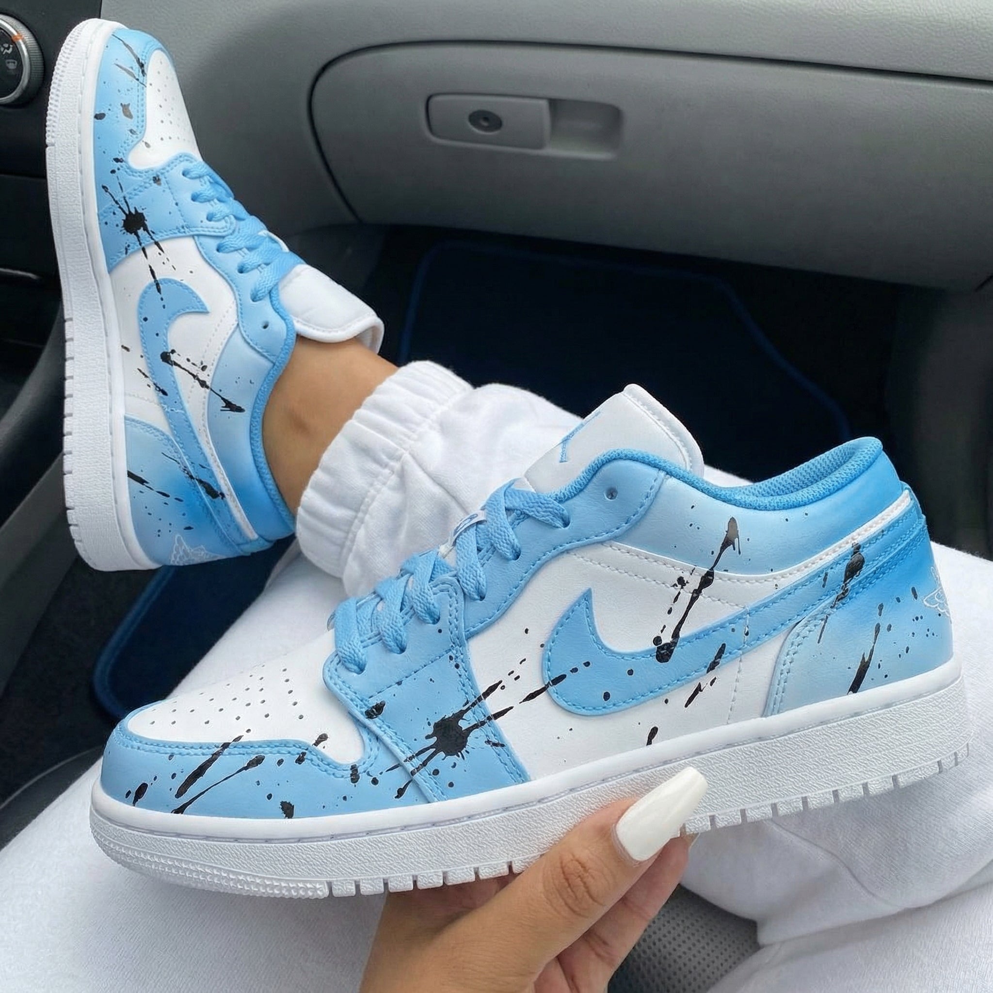 Baby Blue White Black Splatter Custom Air Jordan 1-shecustomize