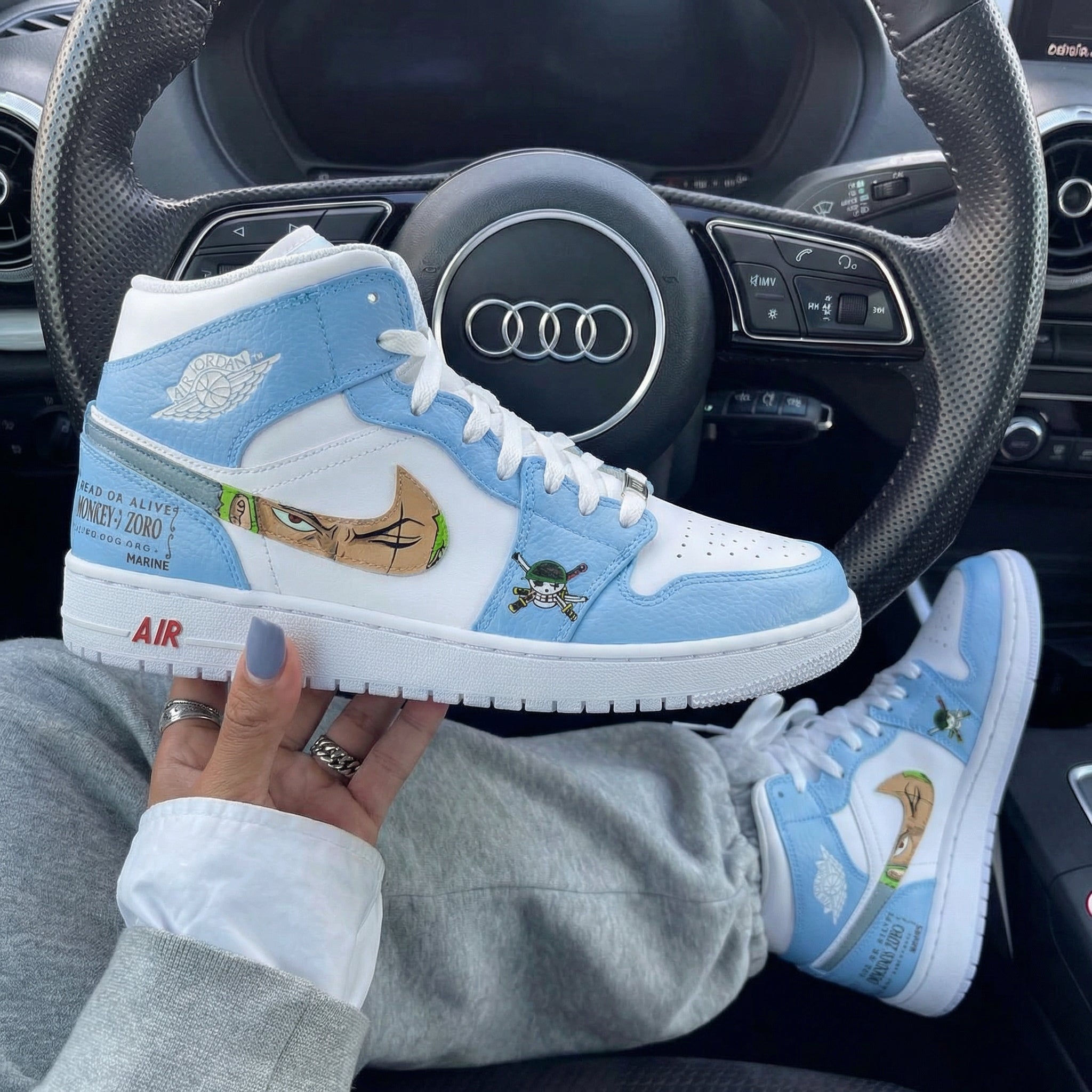 Baby Blue White One Piece Cartoon Custom Air Jordan 1-shecustomize