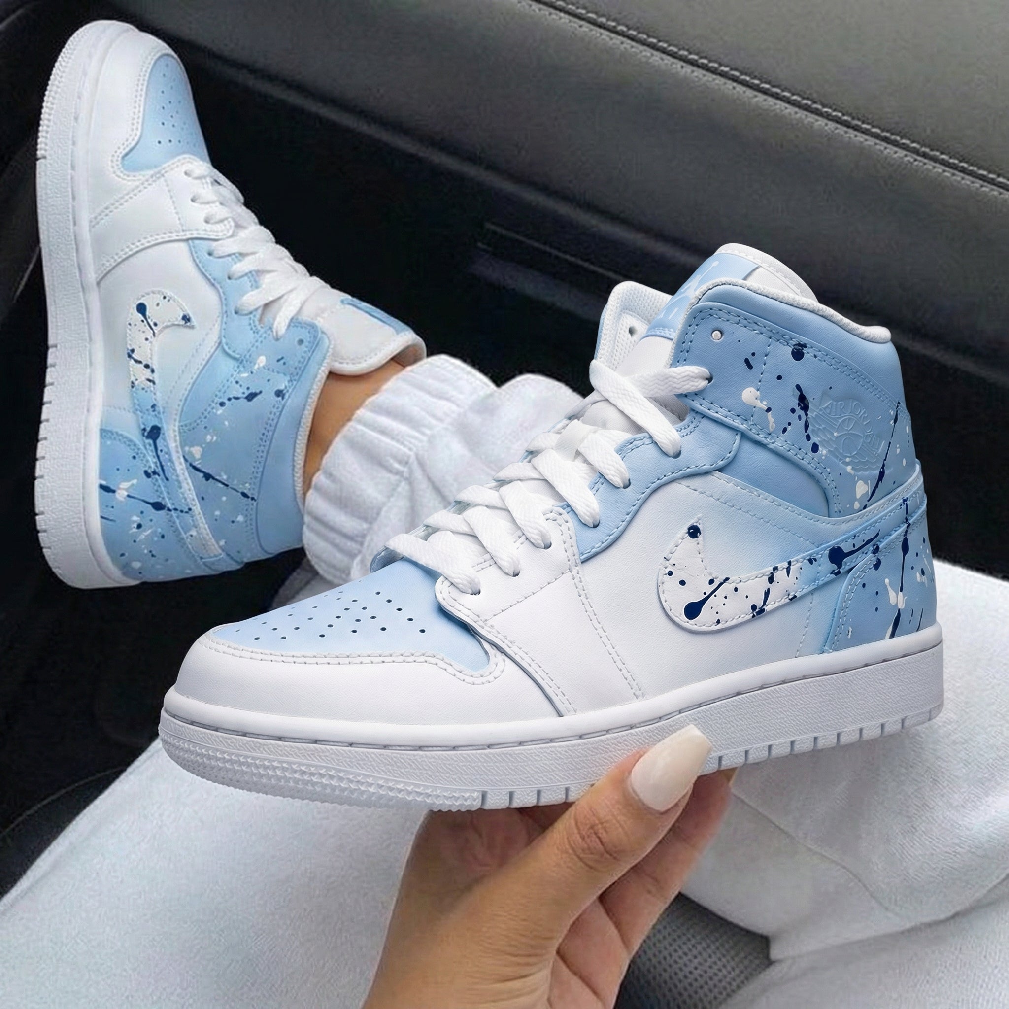 Baby Blue White Splatter Custom Air Jordan 1-shecustomize