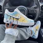 Baby Blue Yellow Drip Splatter LV Logo Custom Air Force 1-shecustomize