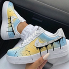 Baby Blue Yellow Drip Splatter LV Logo Custom Air Force 1-shecustomize
