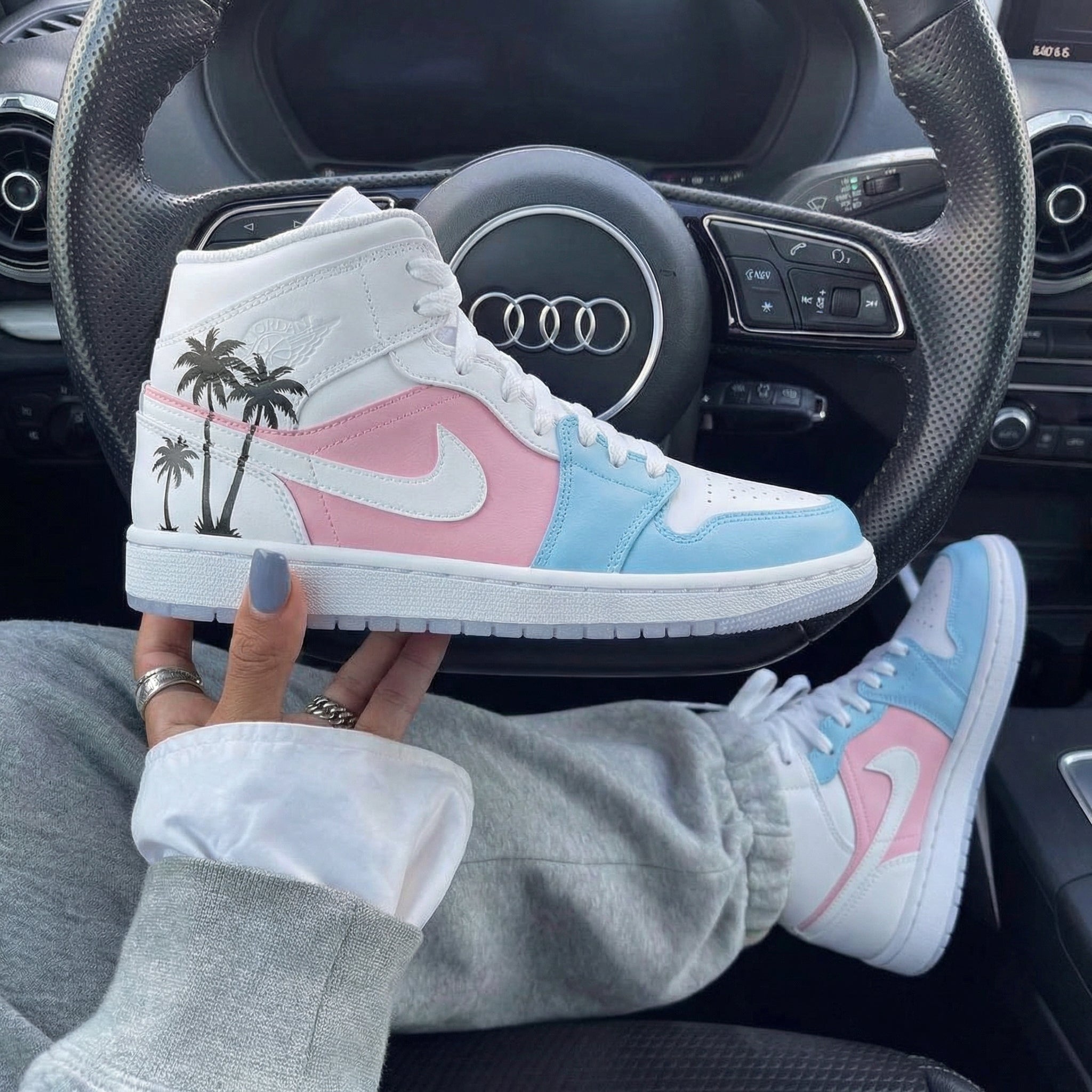 Baby Pink Baby Blue Palms Custom Air Jordan 1-shecustomize