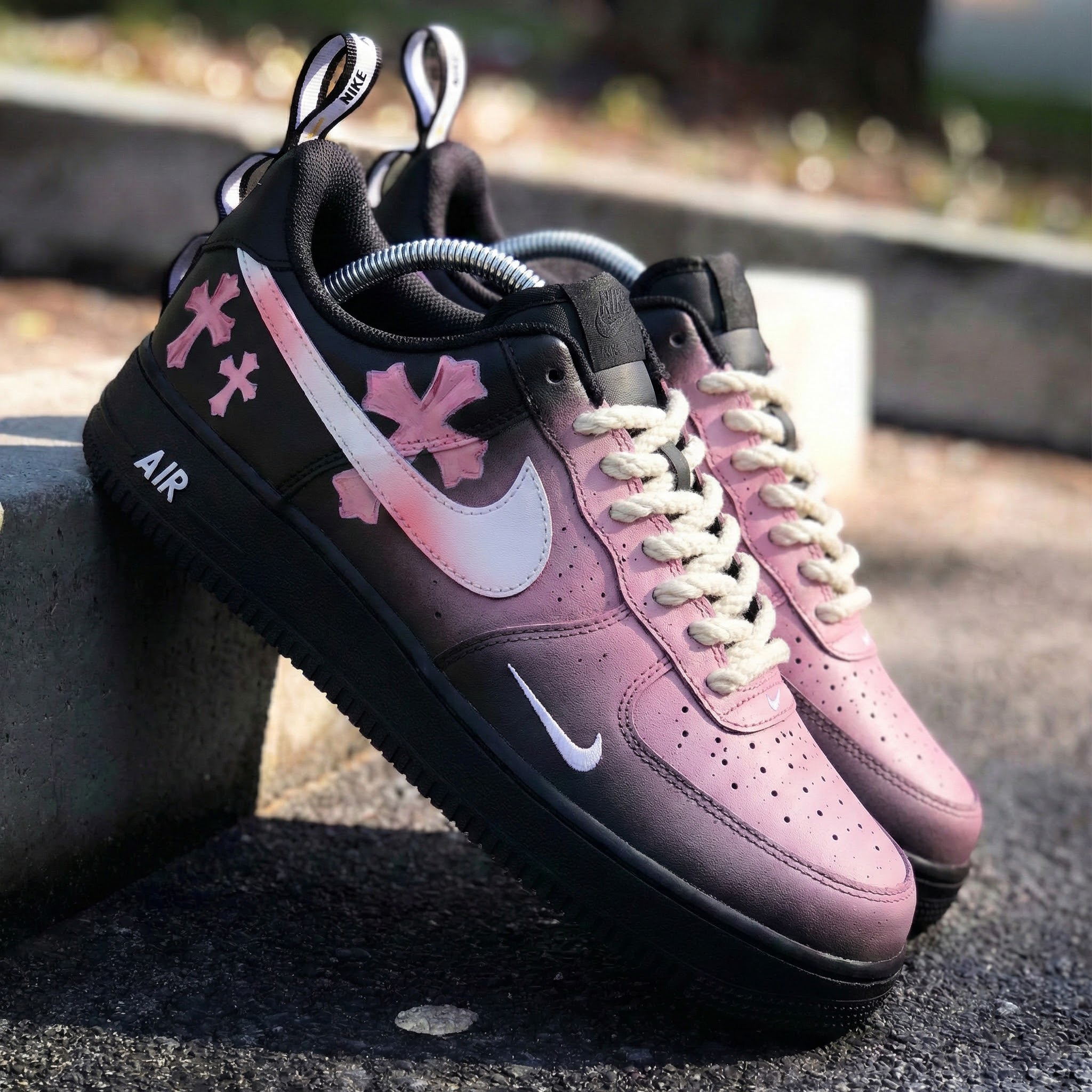 Baby Pink Black Cross Custom Air Force 1-shecustomize