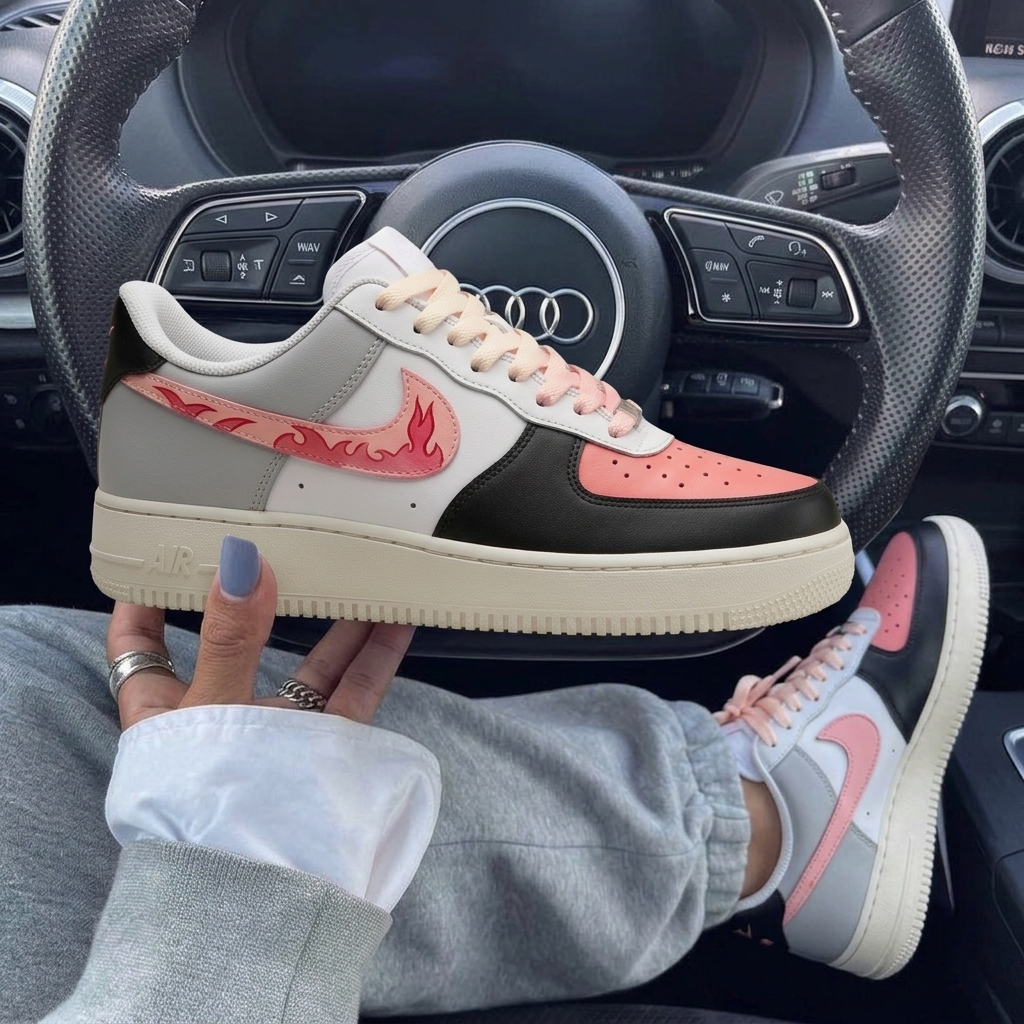 Baby Pink Black Flame Custom Air Force 1-shecustomize