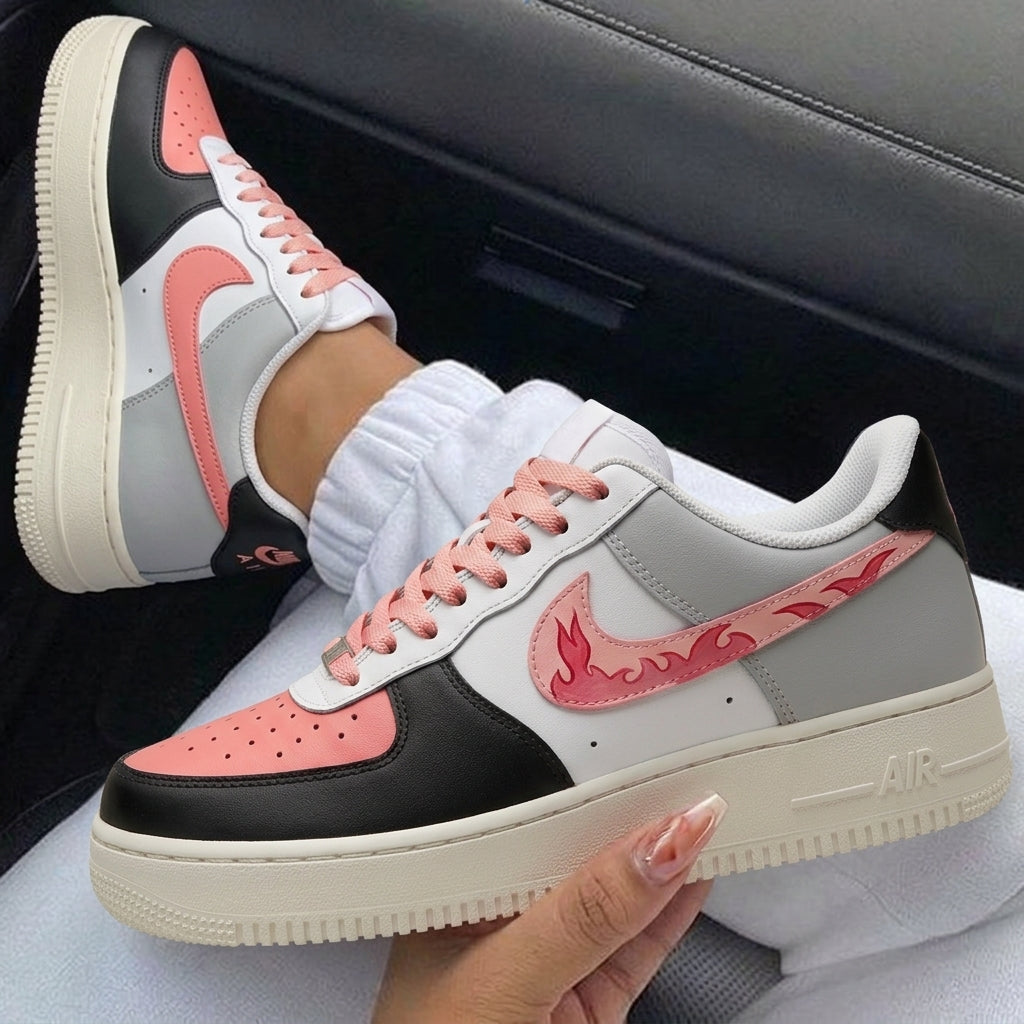 Baby Pink Black Flame Custom Air Force 1-shecustomize