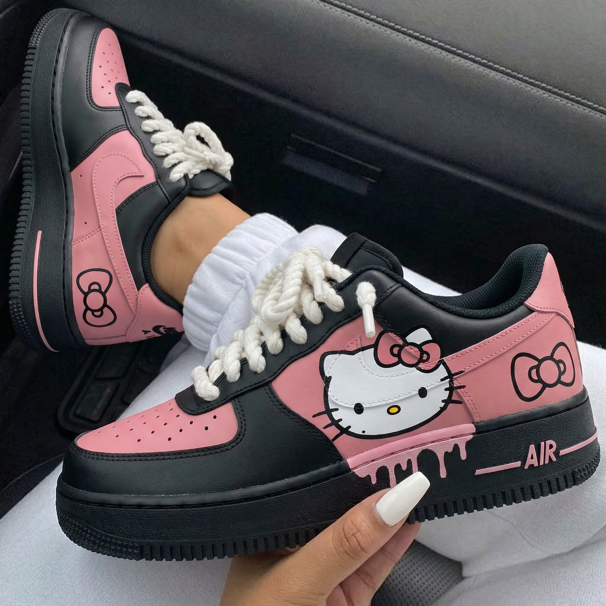 Baby Pink Black Hello Kitty Bows Drip Custom Air Force 1-shecustomize