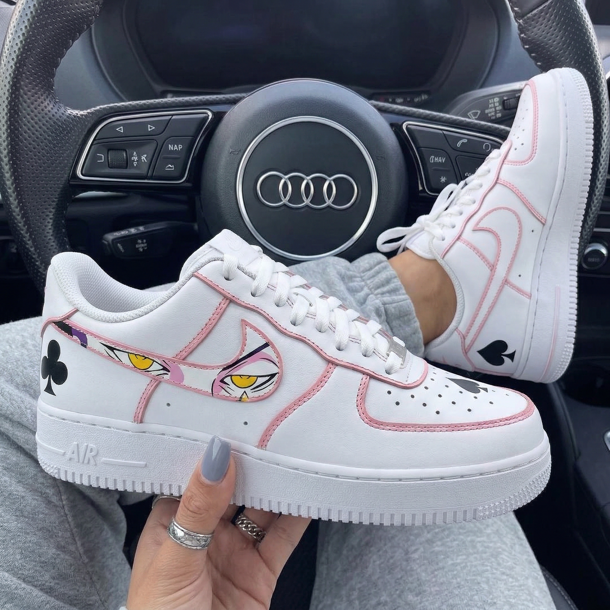 Baby Pink Black Poker Eyes Custom Air Force 1-shecustomize