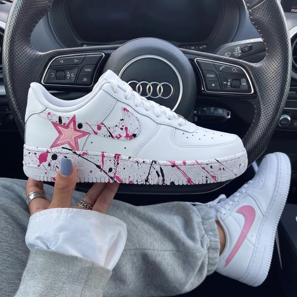 Baby Pink Black Splatter Star Custom Air Force 1-shecustomize