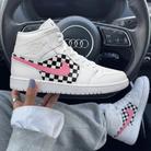 Baby Pink Black White Checkered Custom Air Jordan 1-shecustomize