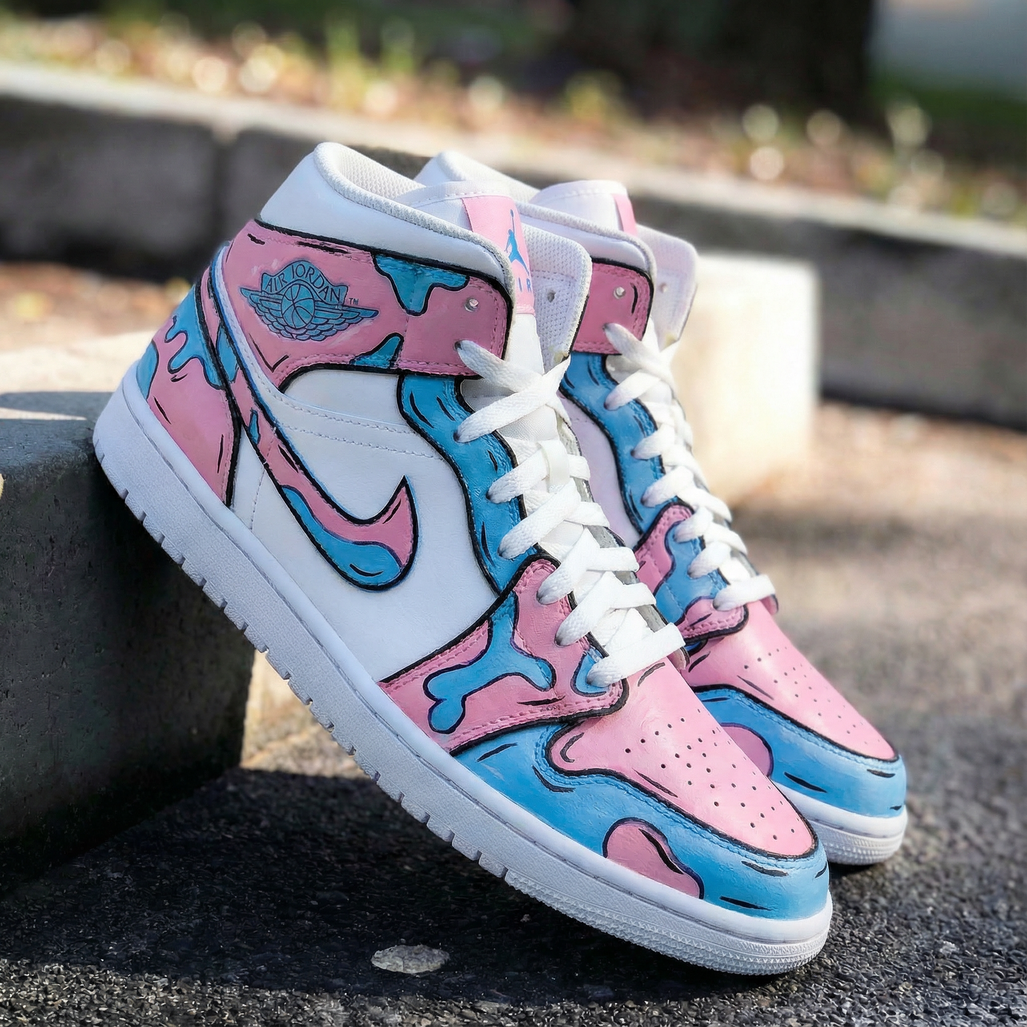 Baby Pink Blue Drip Custom Air Jordan 1-shecustomize