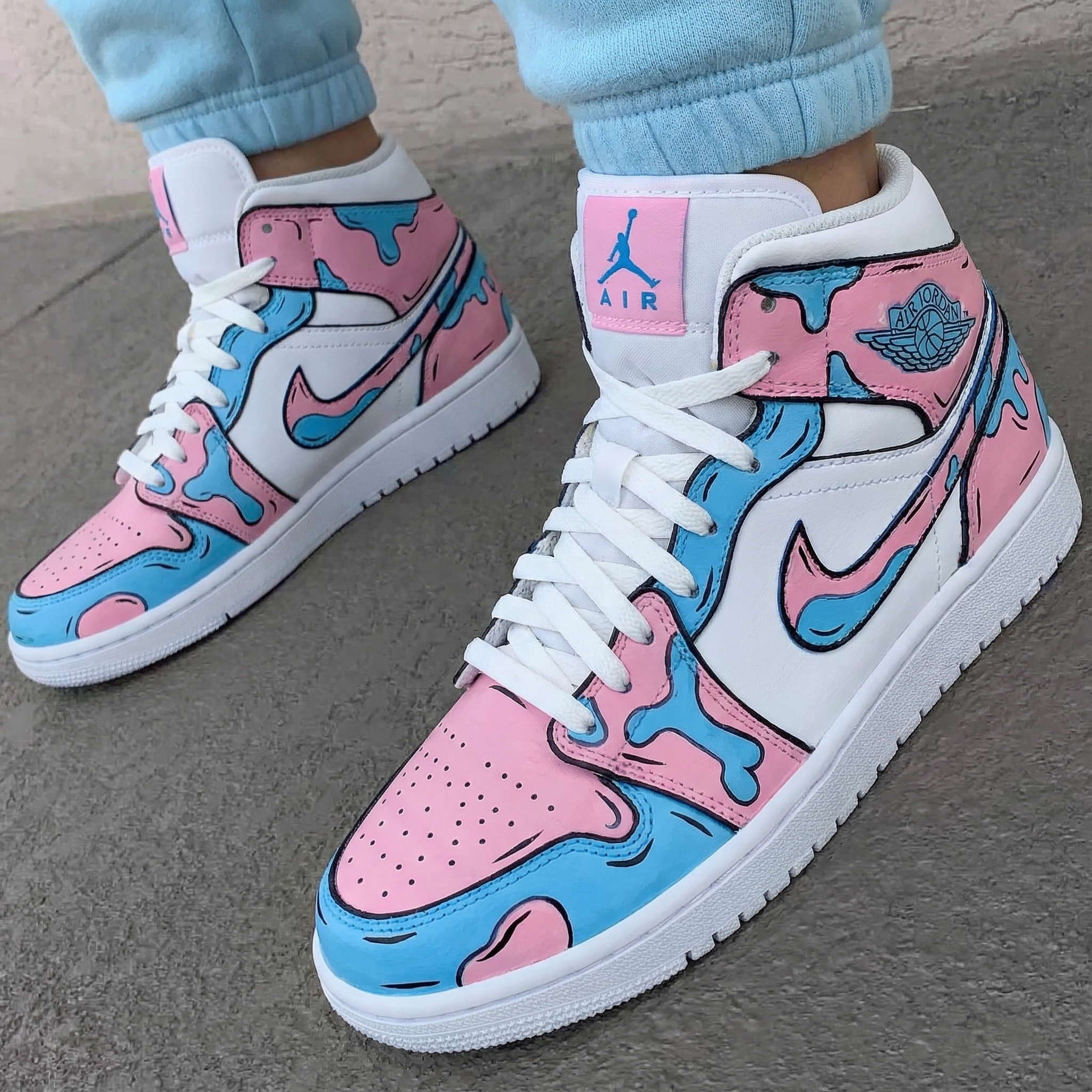 Baby Pink Blue Drip Custom Air Jordan 1-shecustomize