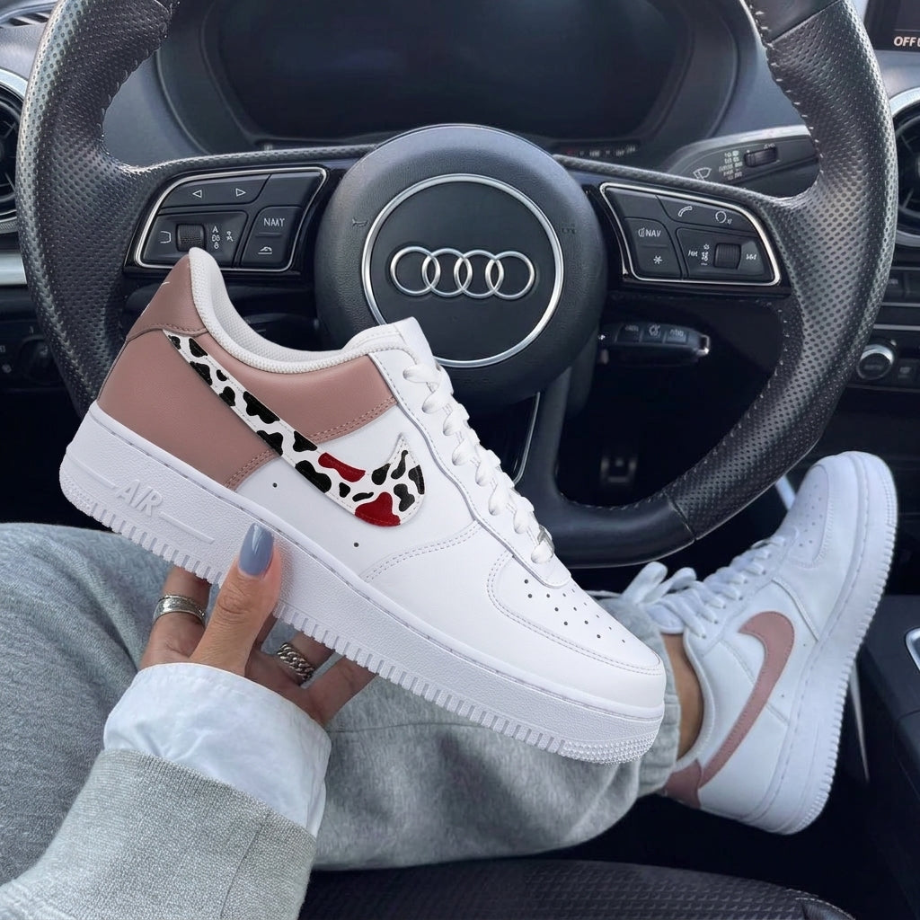 Baby Pink Cow Print Custom Air Force 1-shecustomize