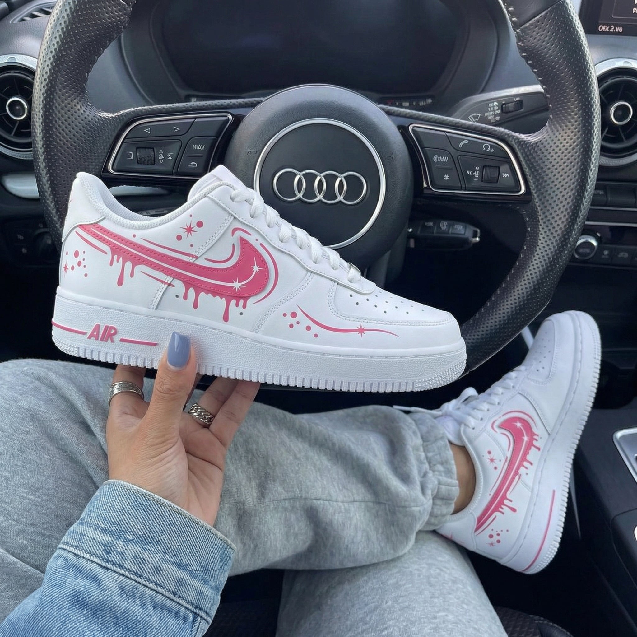 Baby Pink Drip Stars Custom Air Force 1-shecustomize
