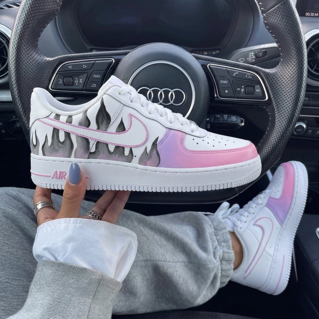 Baby Pink Grey Flame Custom Air Force 1-shecustomize