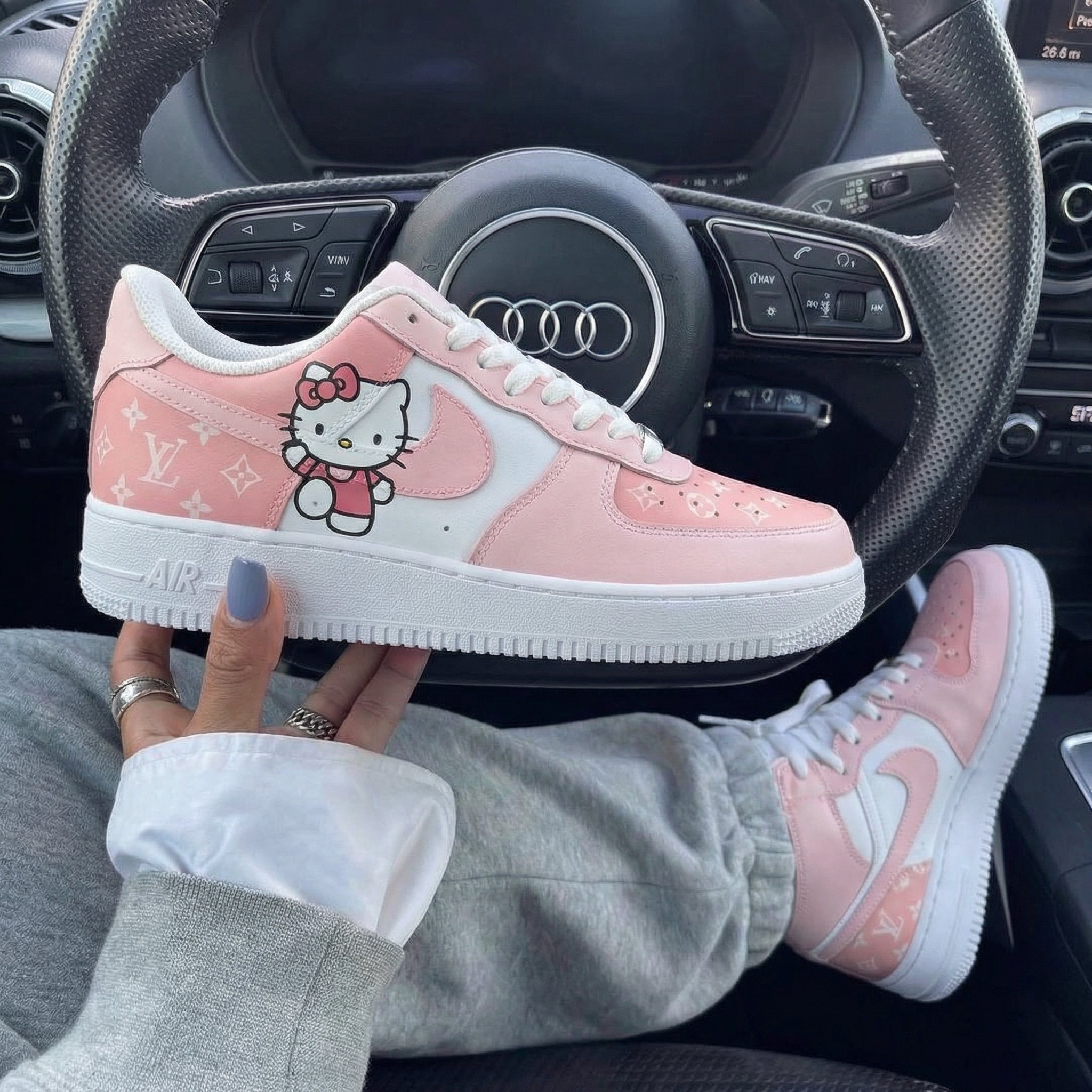 Baby Pink Hello Kitty LV Custom Air Force 1-shecustomize