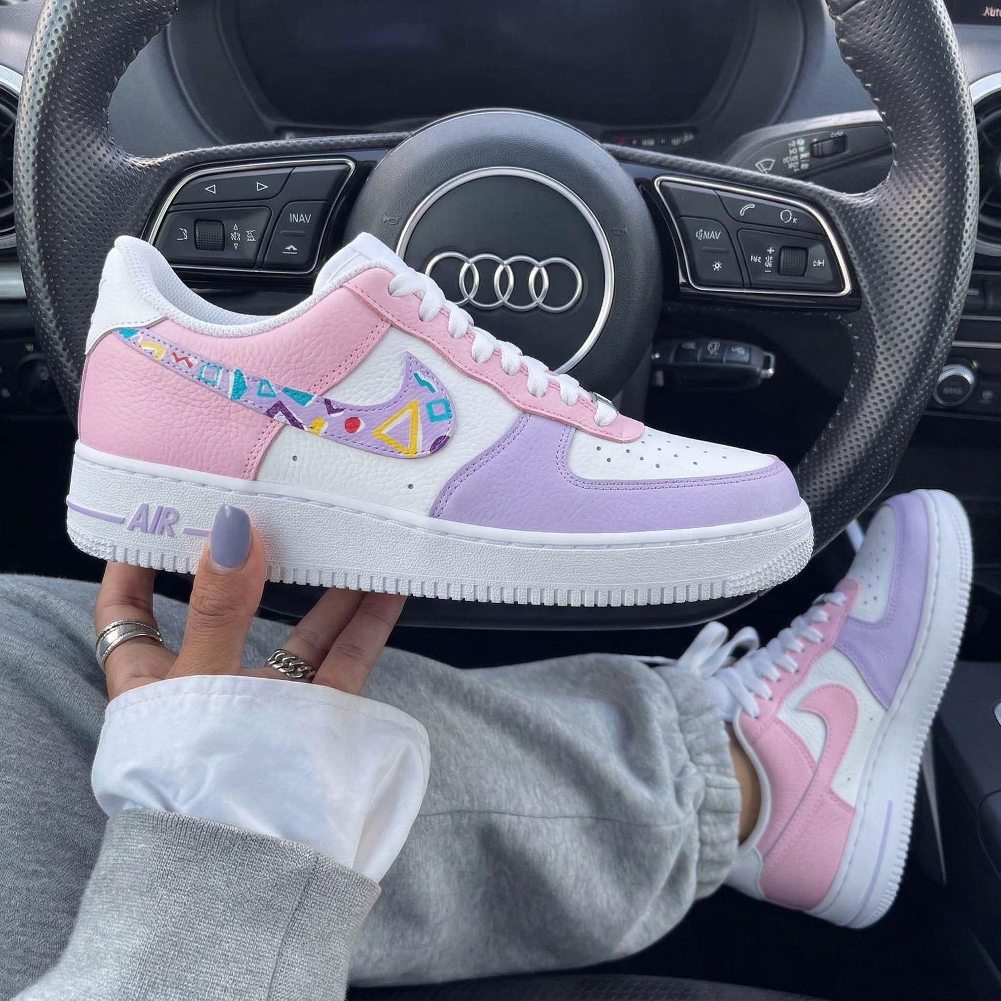 Baby Pink Lavender Colorful Geometric Custom Air Force 1-shecustomize