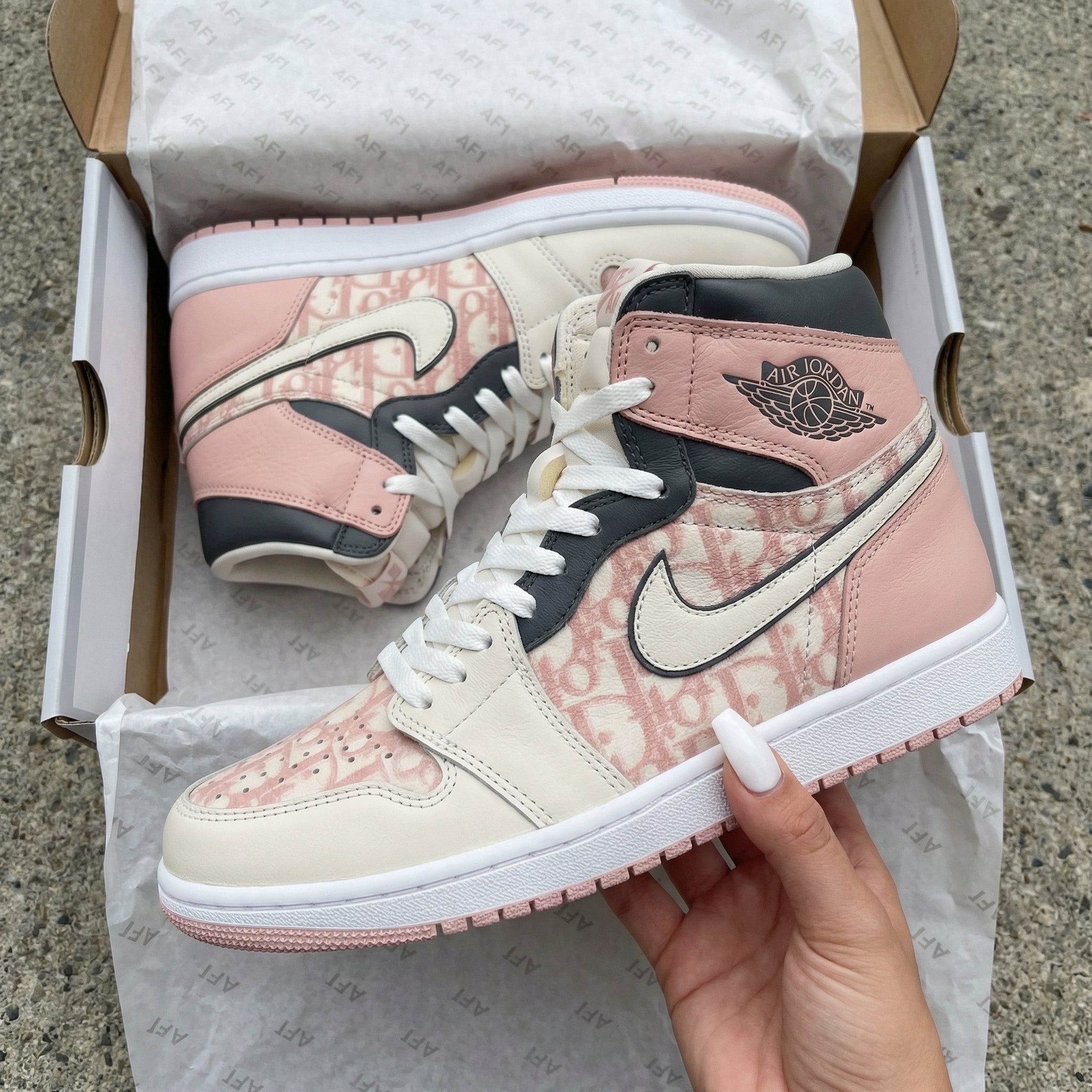 Baby Pink LV Pattern Custom Air Jordan 1-shecustomize
