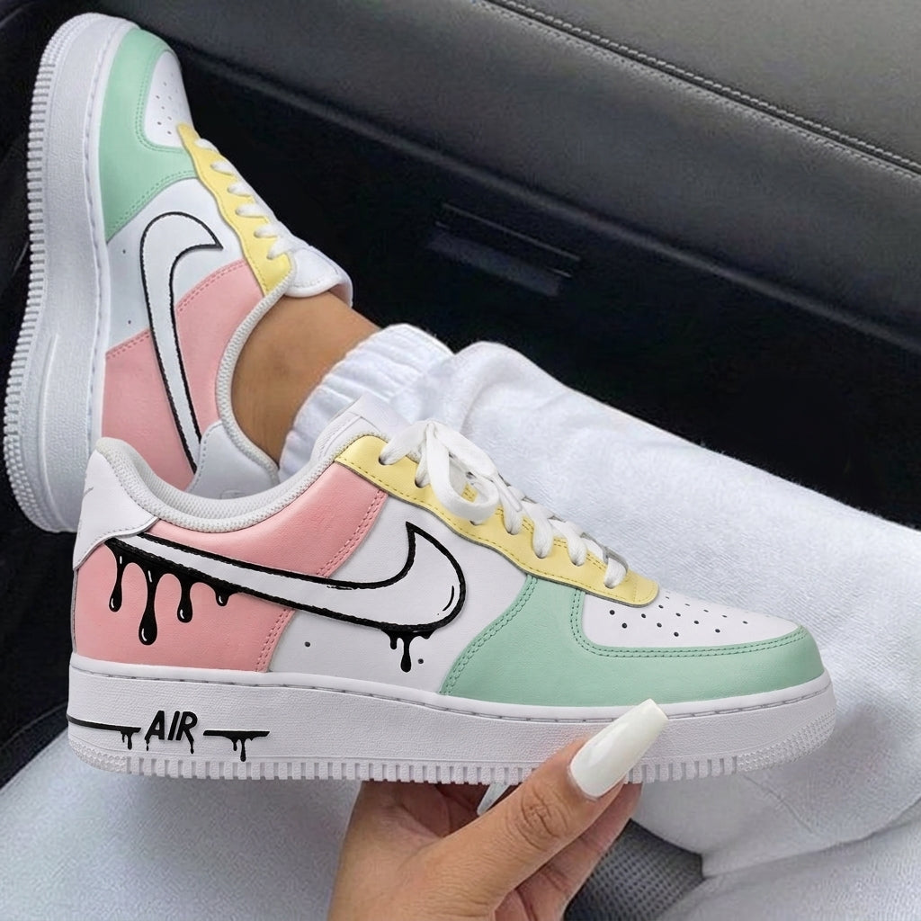 Baby Pink Mint Green Dripping Custom Air Force 1-shecustomize